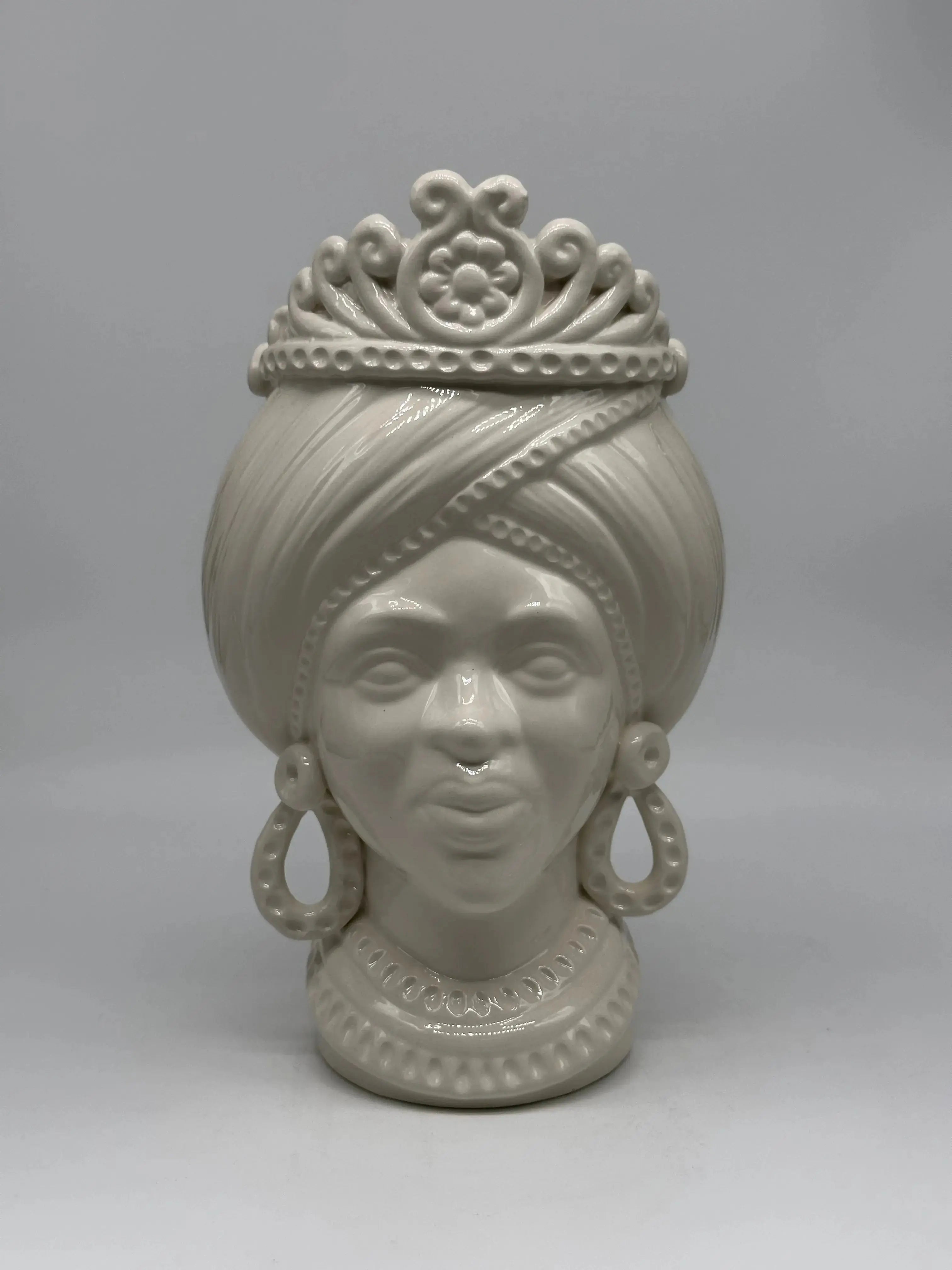 Teste di Moro Moresca Ceramica Caltagirone cm H.28 L.19 Artigianale Monocolore Bianco - Donna - TESTA DI MORO