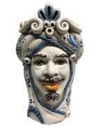 Teste di Moro Moresca Ceramica Caltagirone cm H.28 L.19 Artigianale Barocco Azzurro - DD CERAMICHE SICILIANE