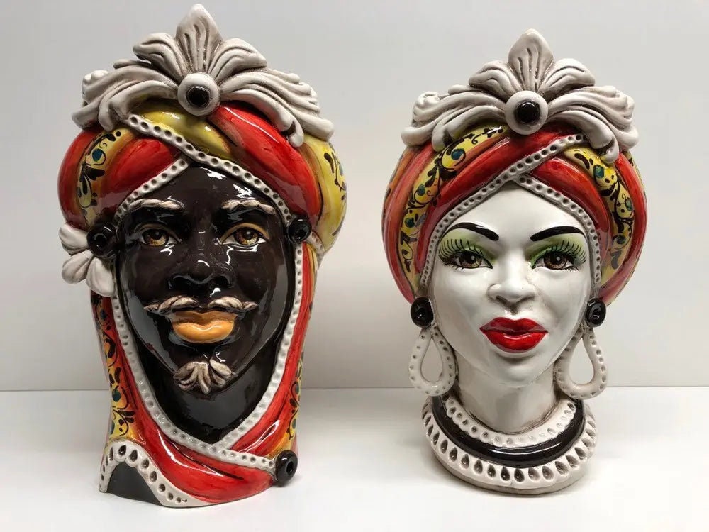 Teste di Moro Moresca Ceramica Caltagirone cm H.28 L.19 Artigianale Decorazione 2020 Rosso DD CERAMICHE SICILIANE