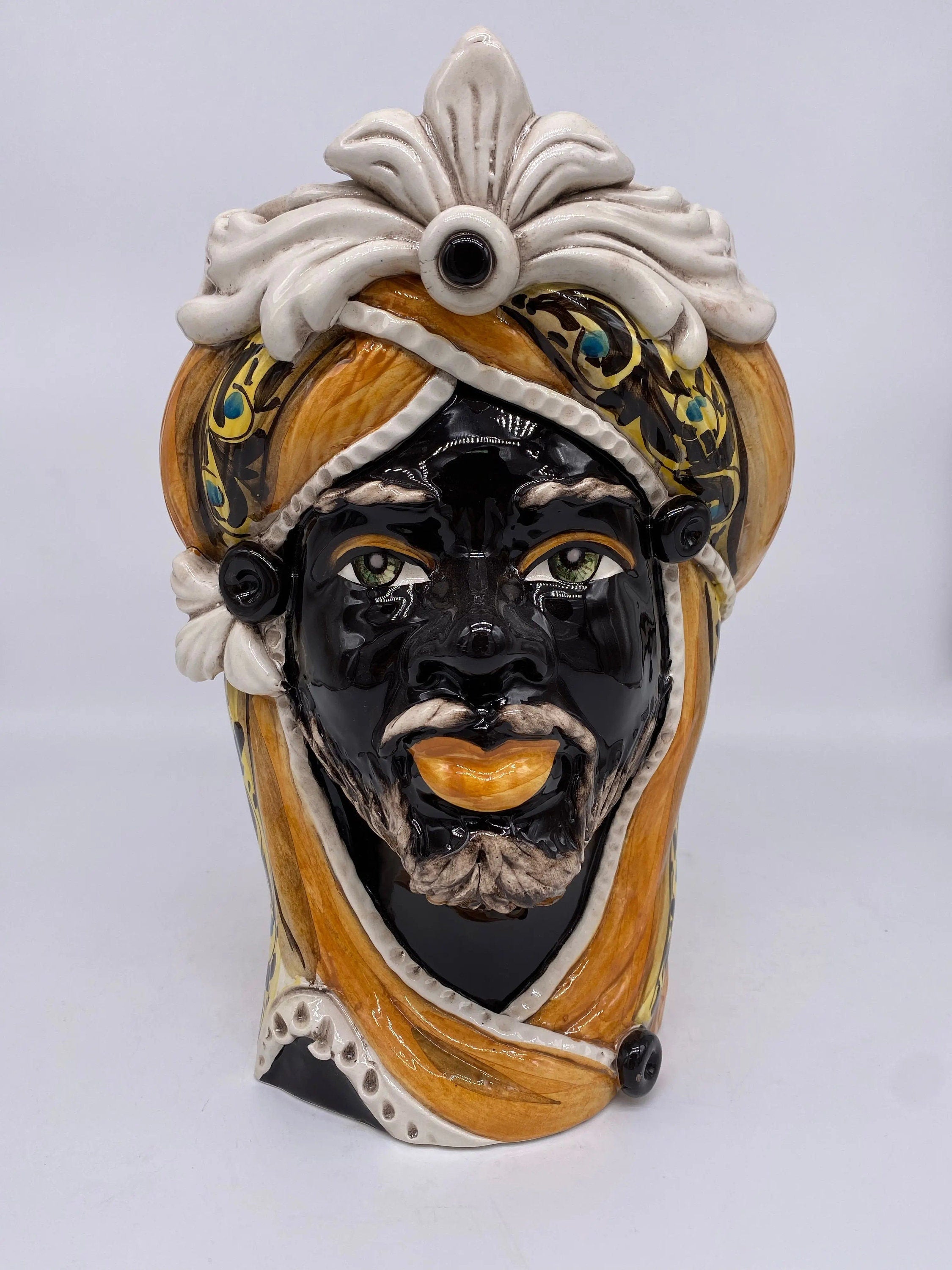 Teste di Moro Moresca Ceramica Caltagirone cm H.28 L.19 Artigianale Decorazione 2020 Arancio DD CERAMICHE SICILIANE