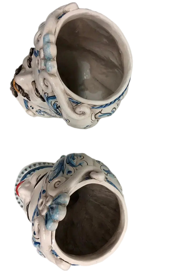 Teste di Moro Moresca Ceramica Caltagirone cm H.28 L.19 Artigianale Barocco Azzurro - DD CERAMICHE SICILIANE