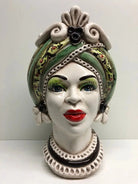 Teste di Moro Moresca Ceramica Caltagirone cm H.28 L.19 Artigianale Decorazione 2020 Verde DD CERAMICHE SICILIANE