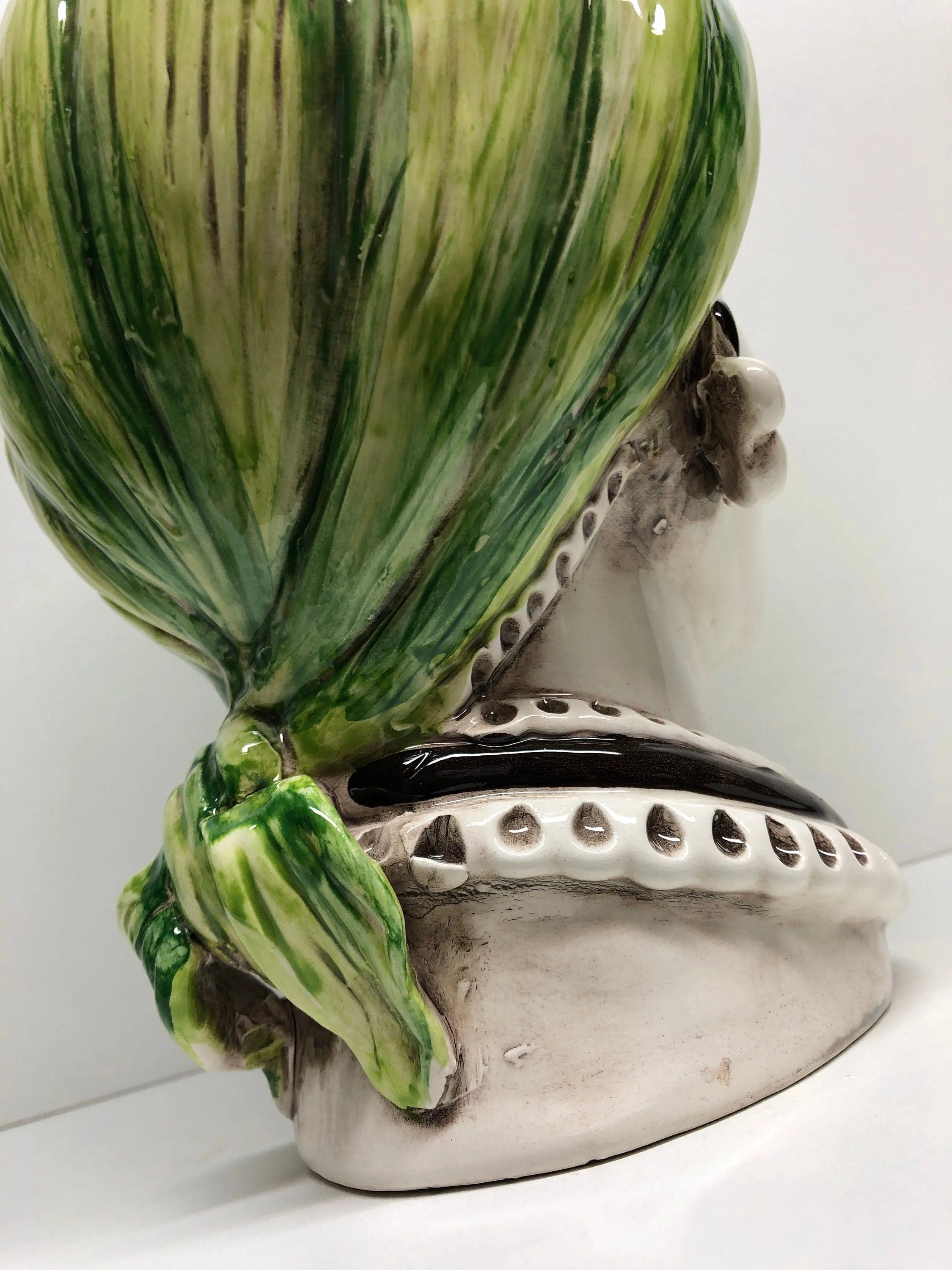 Teste di Moro Moresca Ceramica Caltagirone cm H.28 L.19 Artigianale Turbante Verde DD CERAMICHE SICILIANE
