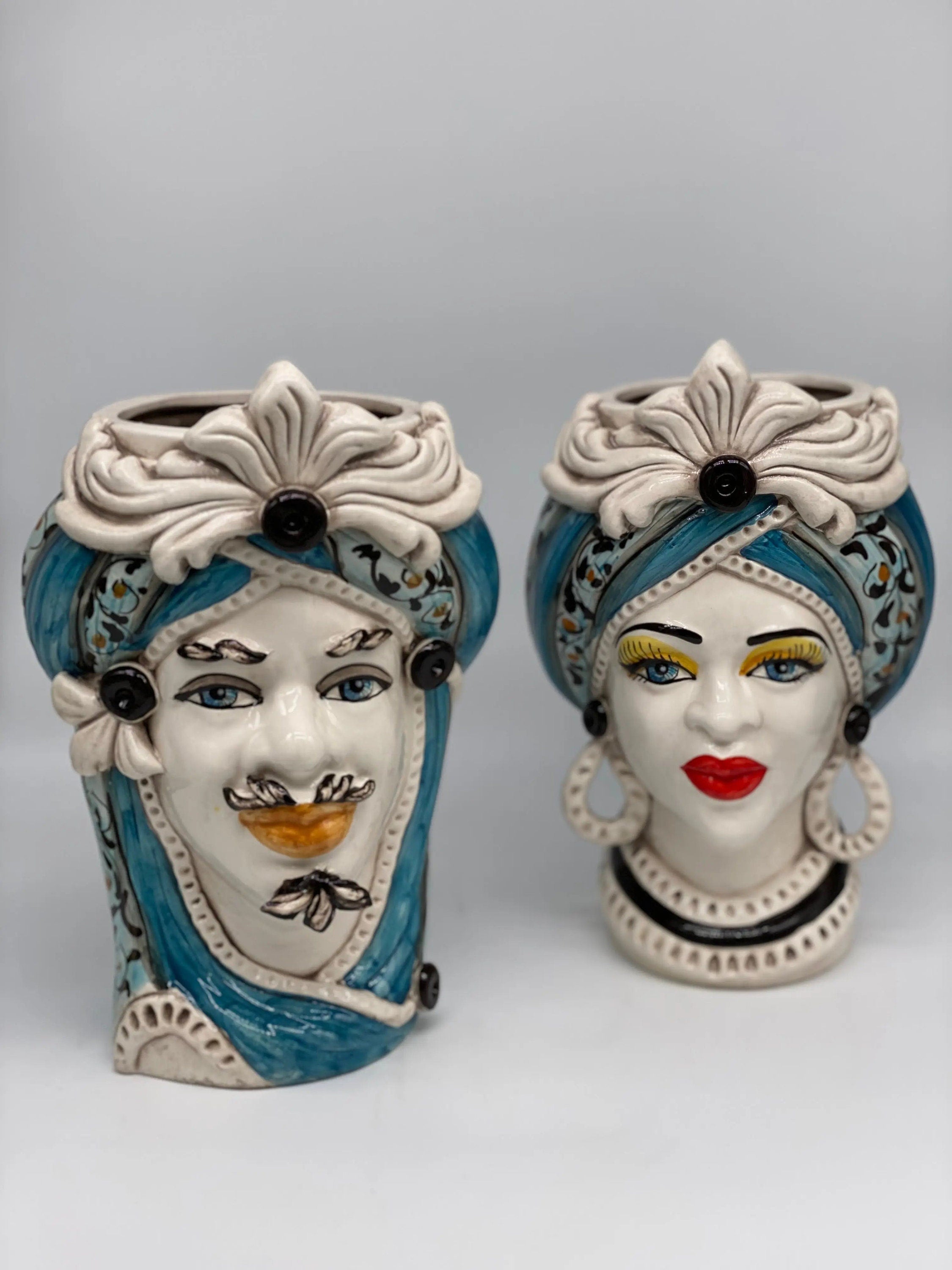 Teste di Moro Moresca Ceramica Caltagirone cm H.28 L.19 Artigianale Decorazione 2020 Blu DD CERAMICHE SICILIANE