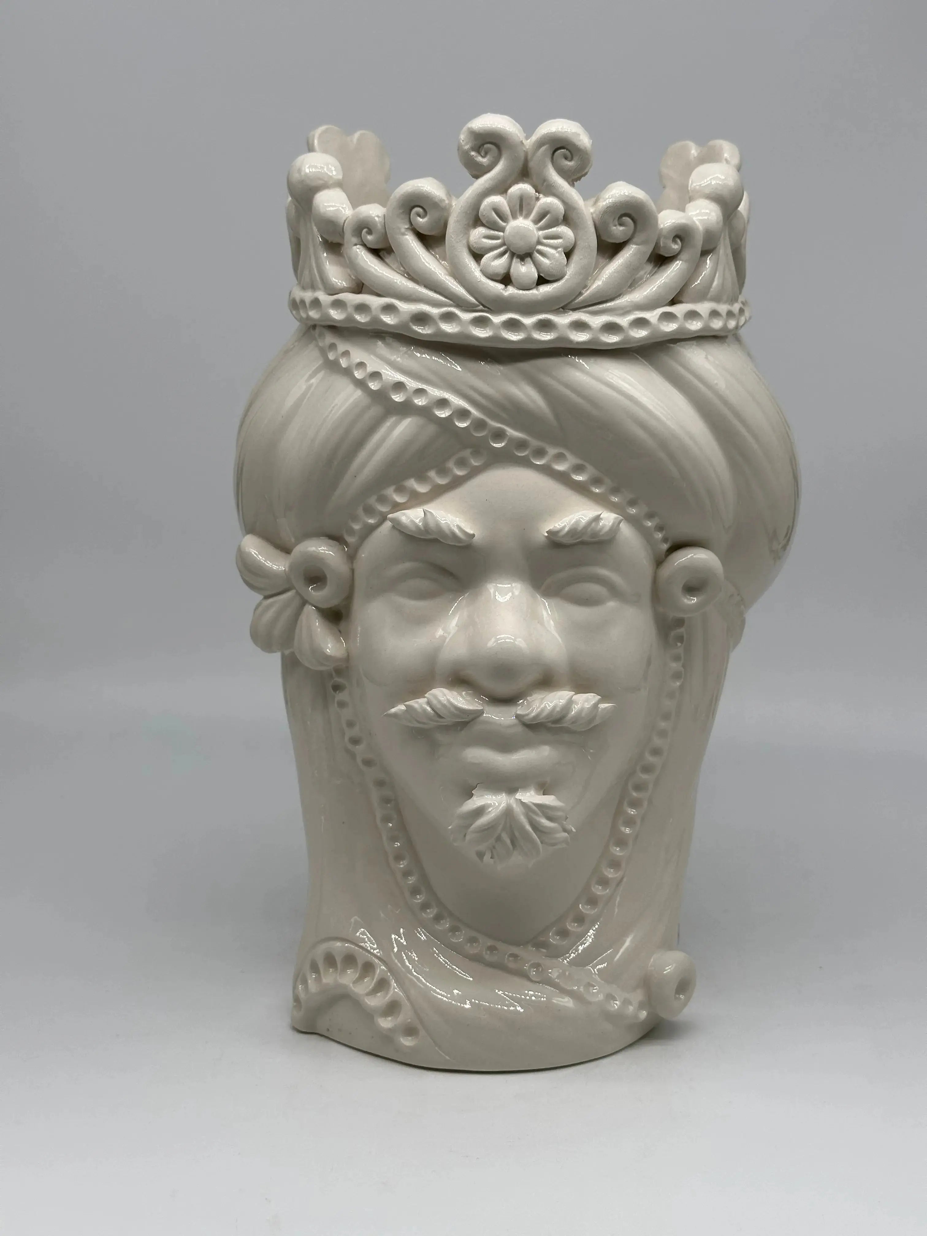 Teste di Moro Moresca Ceramica Caltagirone cm H.28 L.19 Artigianale Monocolore Bianco - Uomo - TESTA DI MORO