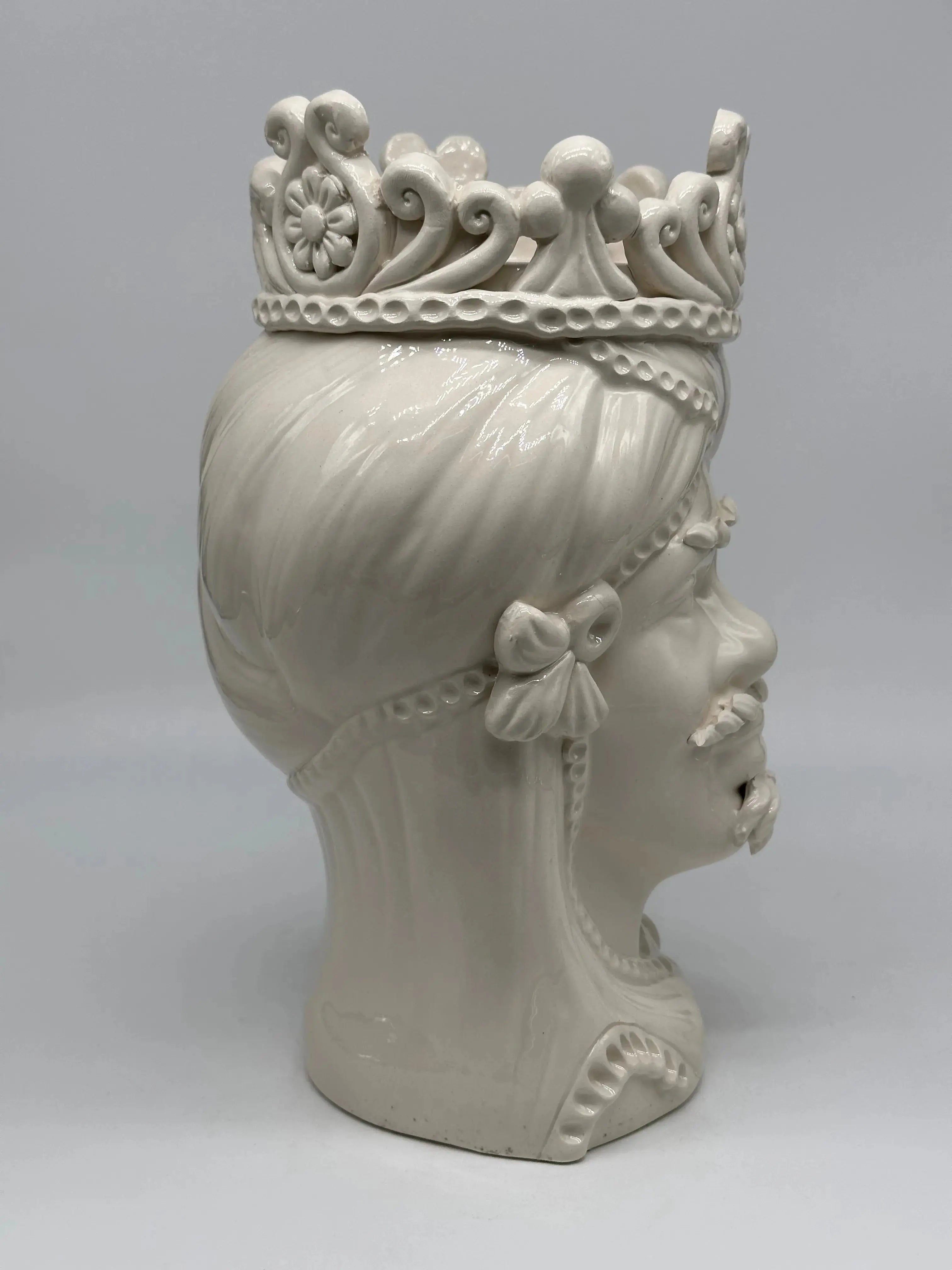 Teste di Moro Moresca Ceramica Caltagirone cm H.28 L.19 Artigianale Monocolore Bianco - TESTA DI MORO