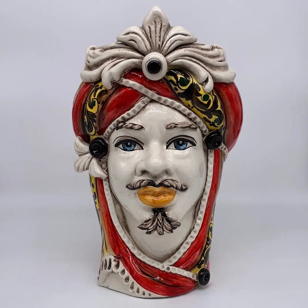 Teste di Moro Moresca Ceramica Caltagirone cm H.28 L.19 Artigianale Decorazione 2020 Rosso DD CERAMICHE SICILIANE
