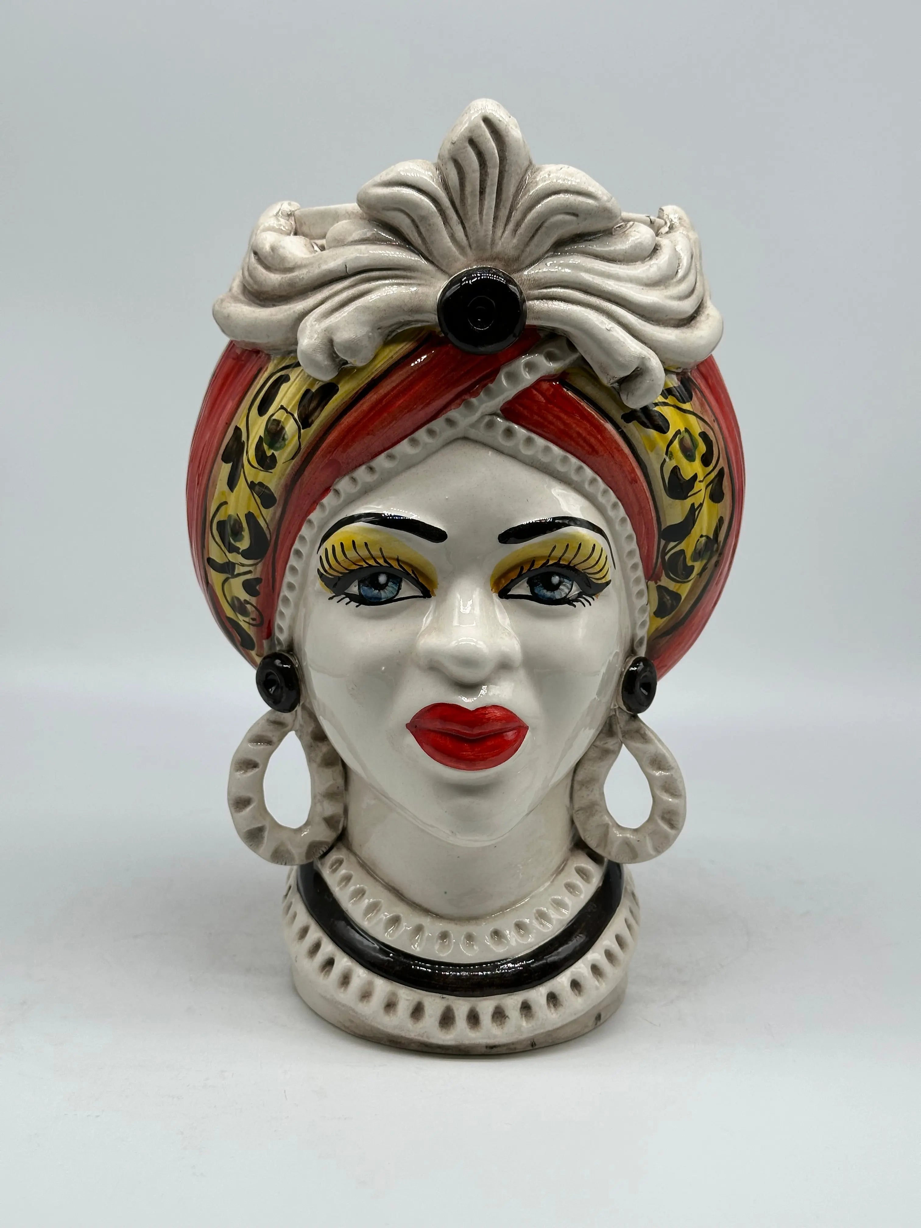 FINE SERIE - Teste di Moro Moresca Ceramica Caltagirone cm H.28 L.19 Artigianale Barocco Rosso DD CERAMICHE SICILIANE