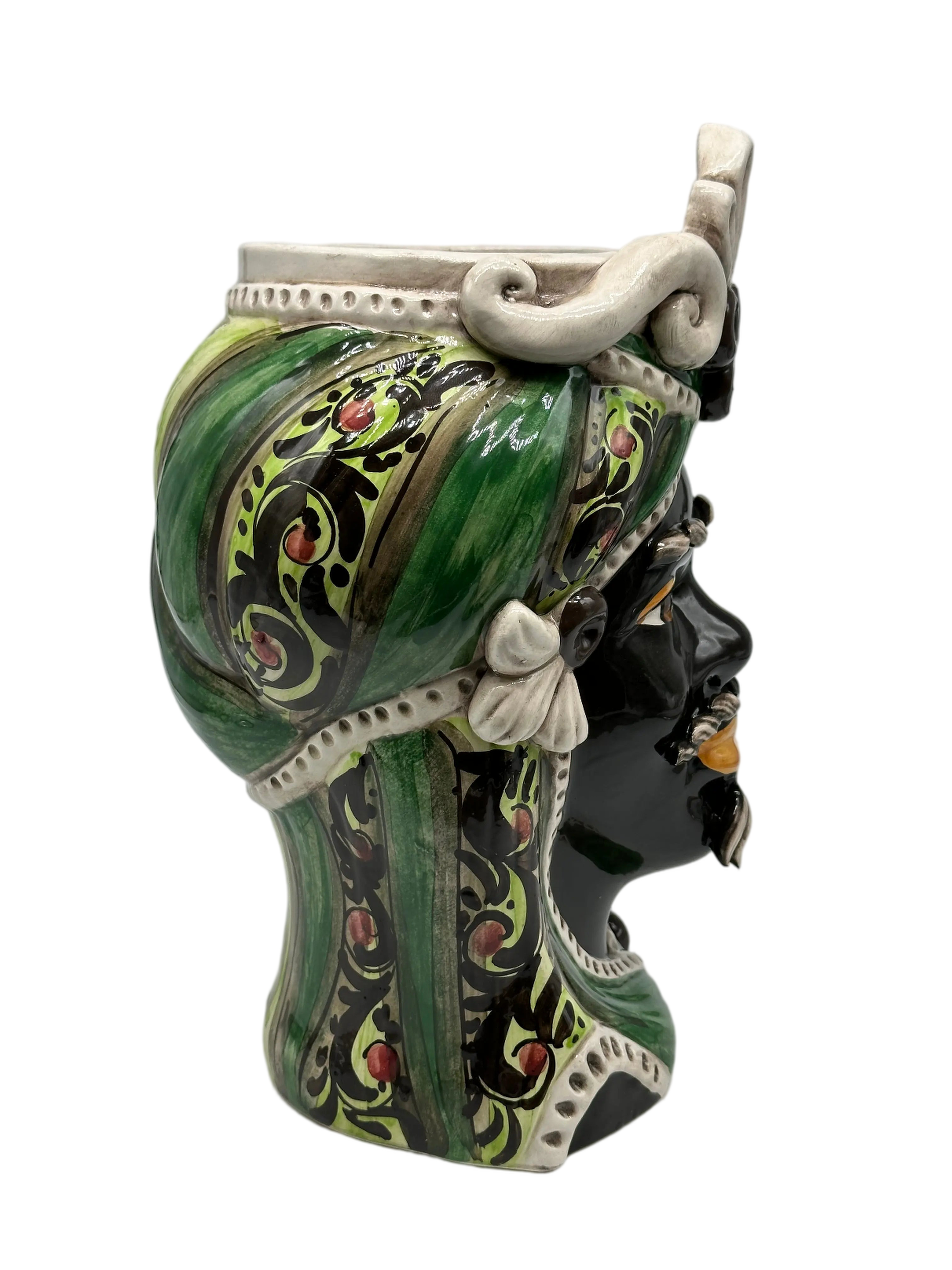 Teste di Moro Moresca Ceramica Caltagirone cm H.28 L.19 Artigianale Decorazione 2020 Verde DD CERAMICHE SICILIANE