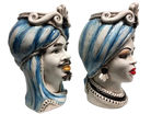 Teste di Moro Moresca Ceramica Caltagirone cm H.28 L.19 Artigianale Turbante Azzurro - DD CERAMICHE SICILIANE