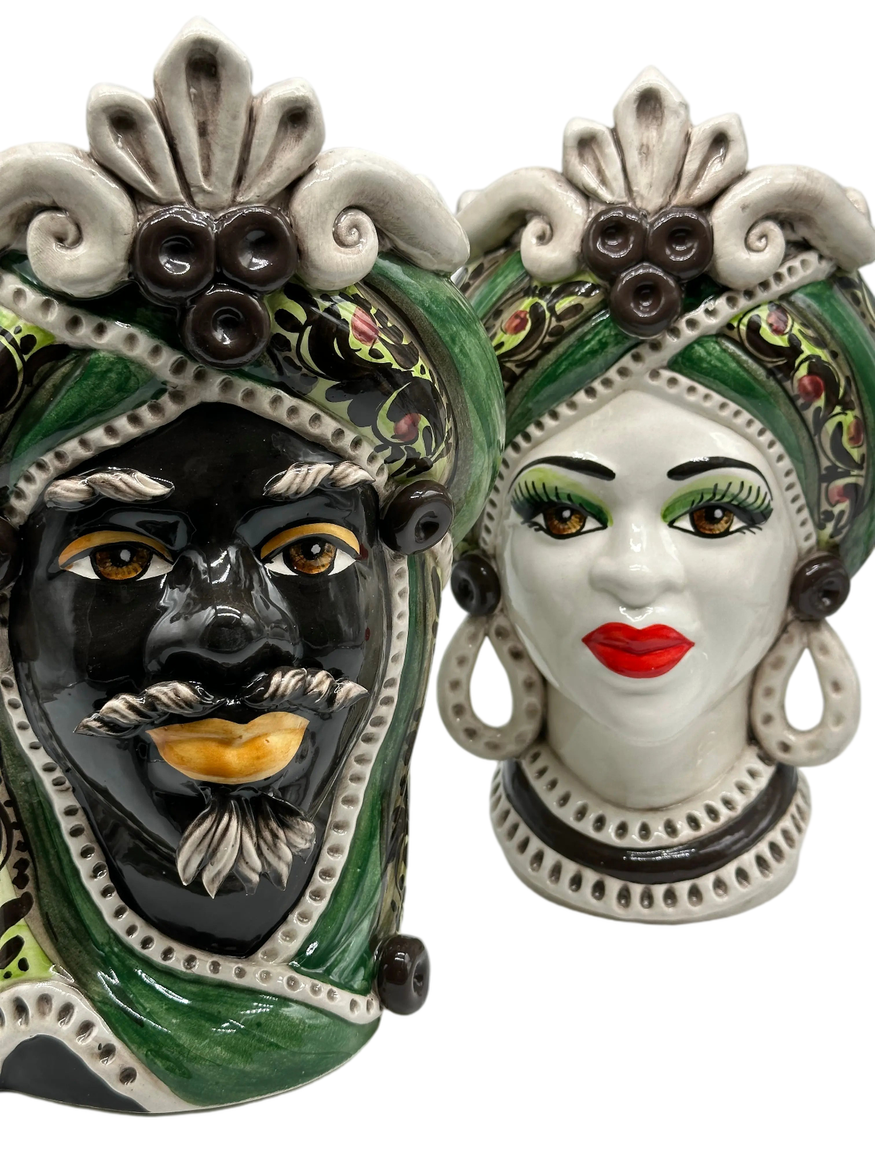 Teste di Moro Moresca Ceramica Caltagirone cm H.28 L.19 Artigianale Decorazione 2020 Verde DD CERAMICHE SICILIANE