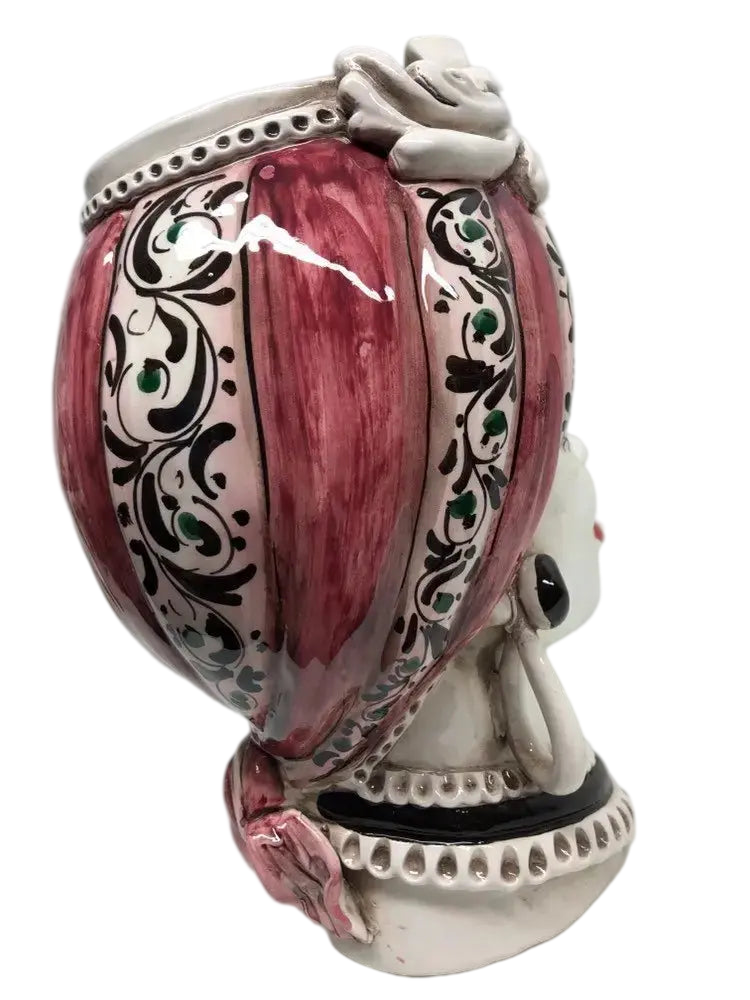 Teste di Moro Moresca Ceramica Caltagirone cm H.28 L.19 Artigianale Decorazione 2020 Rosa - DD CERAMICHE SICILIANE