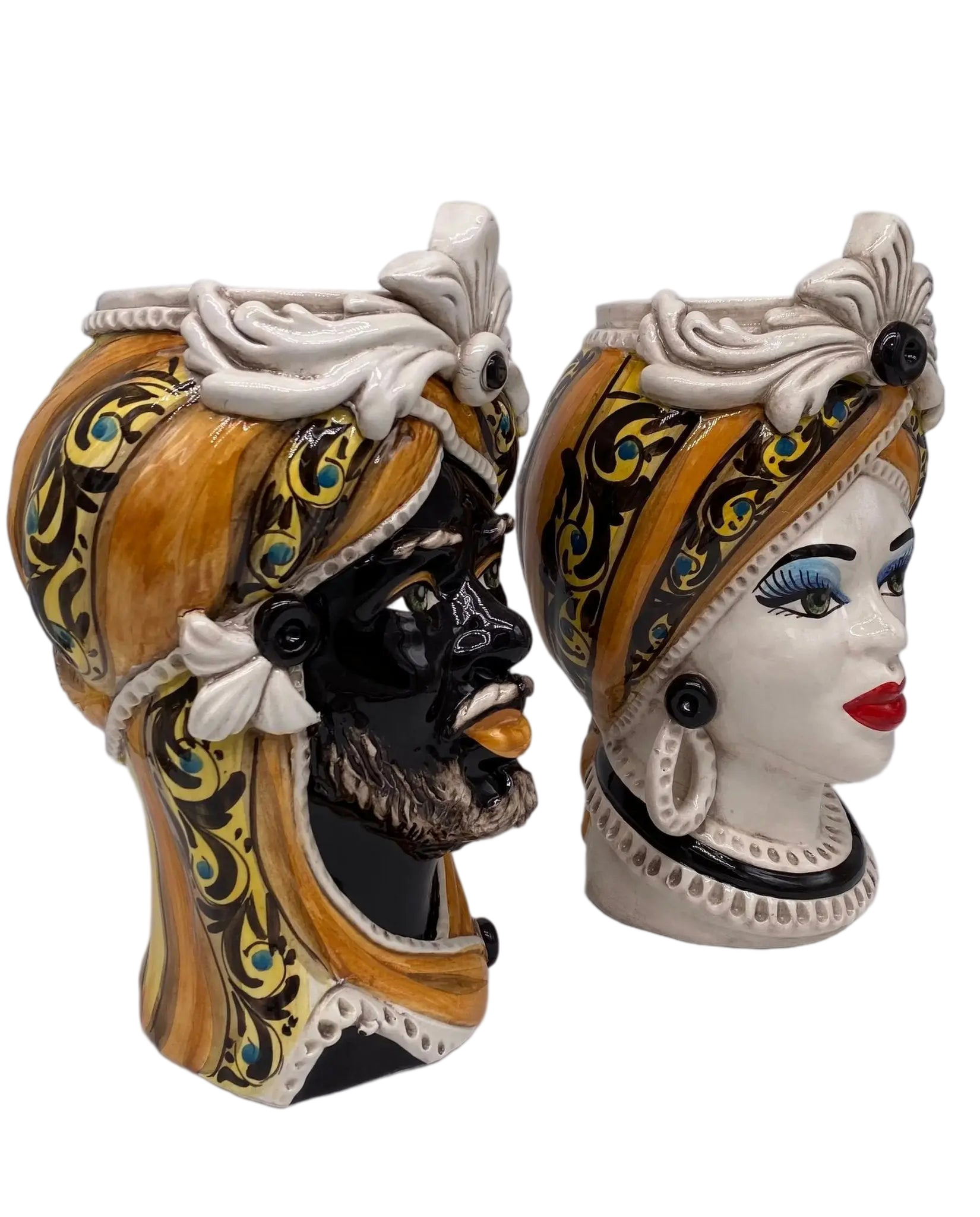 Teste di Moro Moresca Ceramica Caltagirone cm H.28 L.19 Artigianale Decorazione 2020 Arancio - DD CERAMICHE SICILIANE
