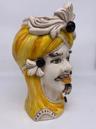 Teste di Moro Moresca Ceramica Caltagirone cm H.28 L.19 Artigianale Turbante Ocra DD CERAMICHE SICILIANE