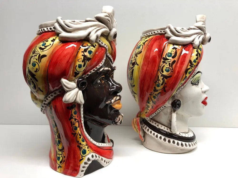 Teste di Moro Moresca Ceramica Caltagirone cm H.28 L.19 Artigianale Decorazione 2020 Rosso DD CERAMICHE SICILIANE