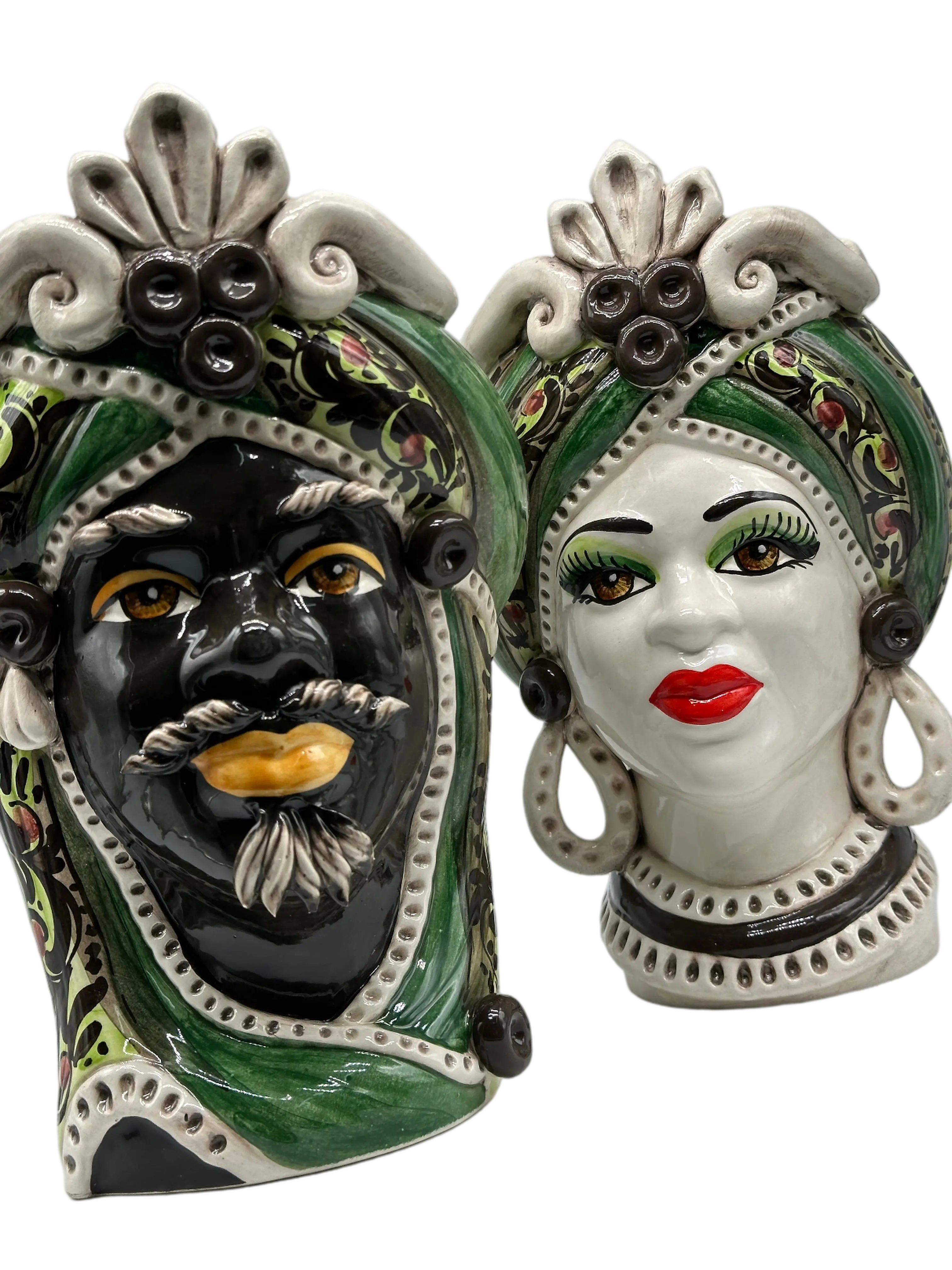 Teste di Moro Moresca Ceramica Caltagirone cm H.28 L.19 Artigianale Decorazione 2020 Verde DD CERAMICHE SICILIANE