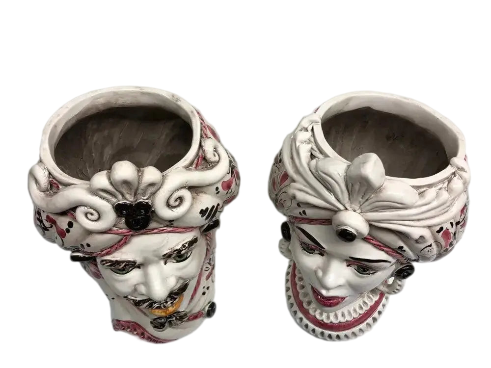Teste di Moro Moresca Ceramica Caltagirone cm H.28 L.19 Artigianale Barocco Rosa - DD CERAMICHE SICILIANE