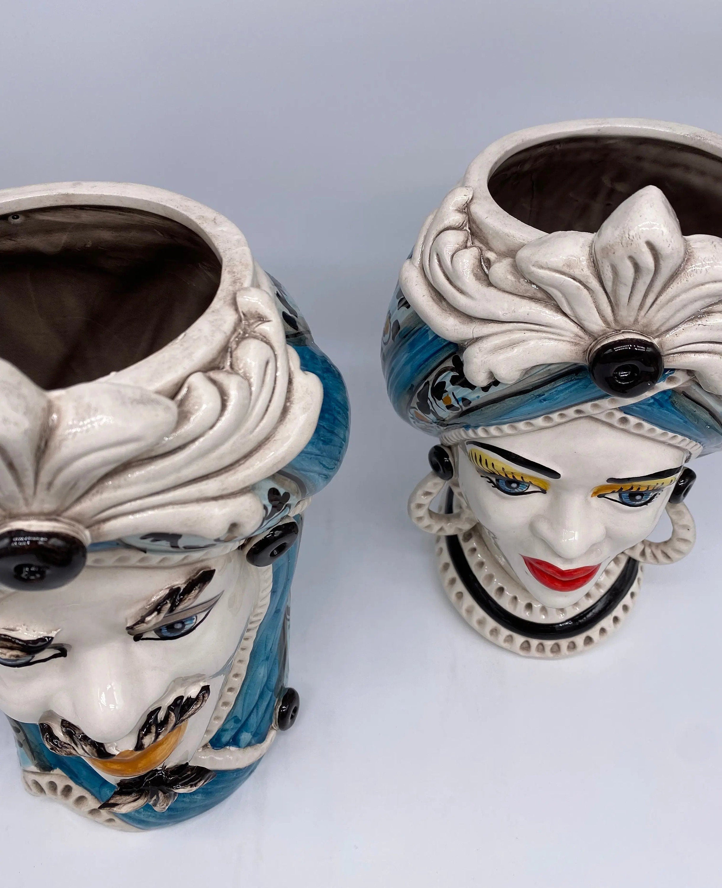 Teste di Moro Moresca Ceramica Caltagirone cm H.28 L.19 Artigianale Decorazione 2020 Blu DD CERAMICHE SICILIANE