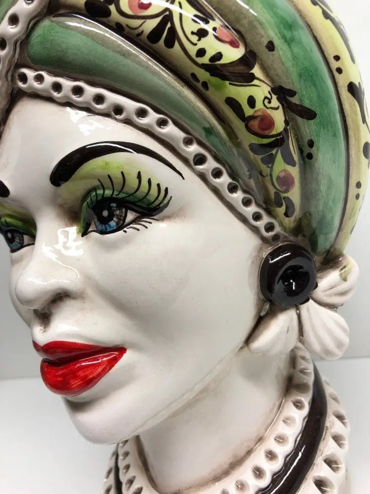Teste di Moro Moresca Ceramica Caltagirone cm H.28 L.19 Artigianale Decorazione 2020 Verde DD CERAMICHE SICILIANE