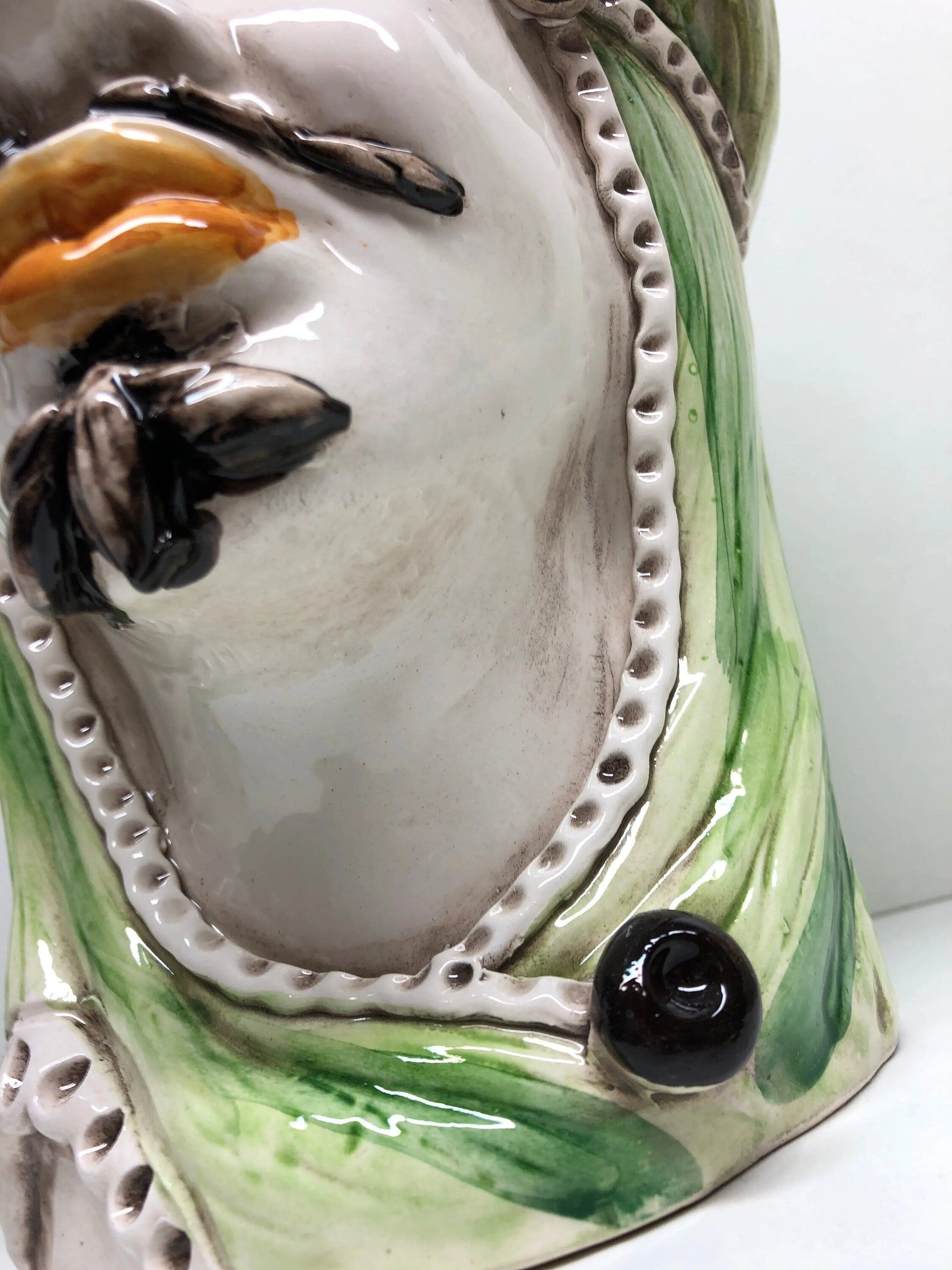 Teste di Moro Moresca Ceramica Caltagirone cm H.28 L.19 Artigianale Turbante Verde DD CERAMICHE SICILIANE