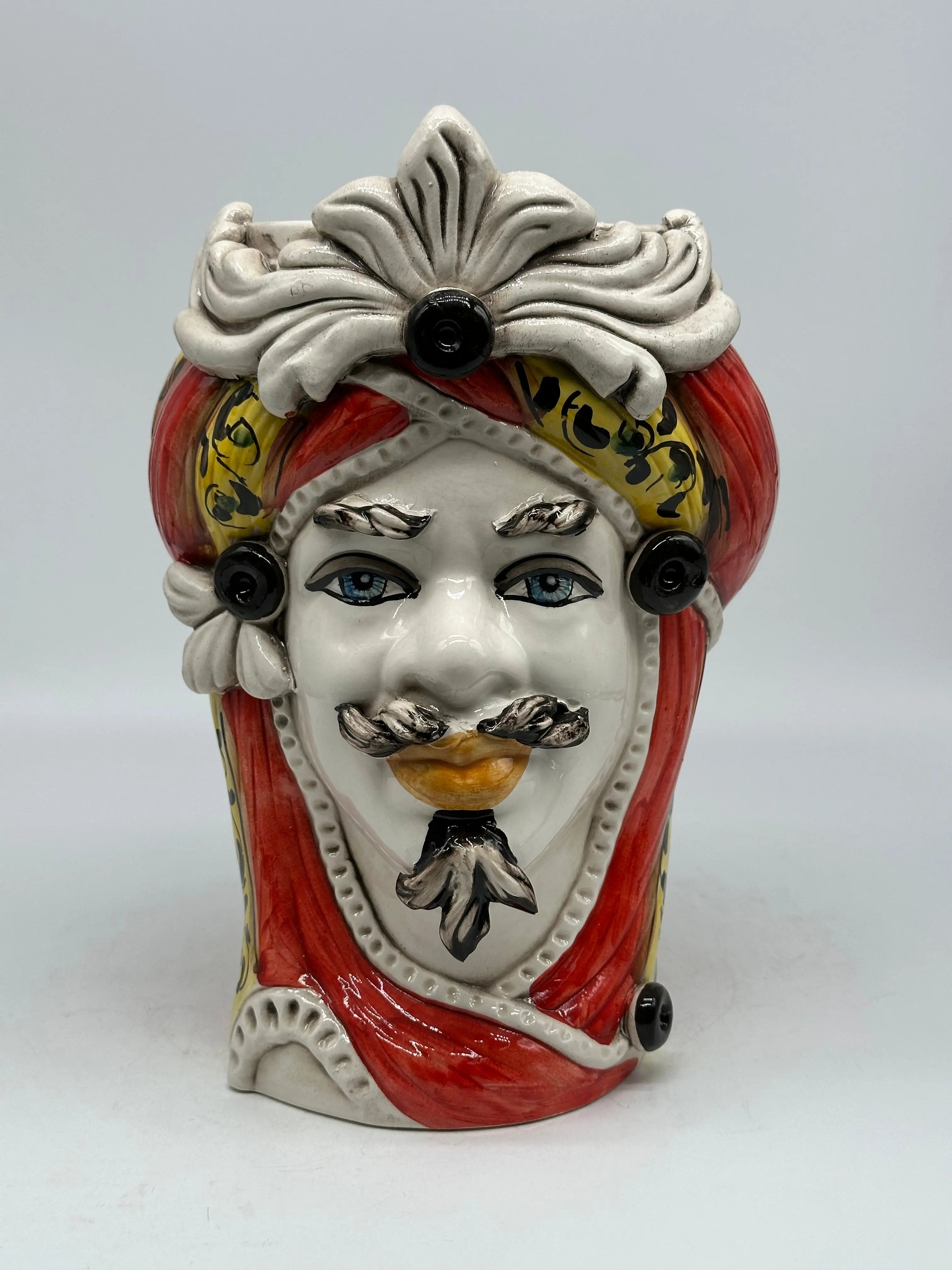 FINE SERIE - Teste di Moro Moresca Ceramica Caltagirone cm H.28 L.19 Artigianale Barocco Rosso DD CERAMICHE SICILIANE