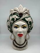 Teste di Moro Moresca Ceramica Caltagirone cm H.40 L.24 Artigianale Barocco Verde Prato - Donna - TESTA DI MORO