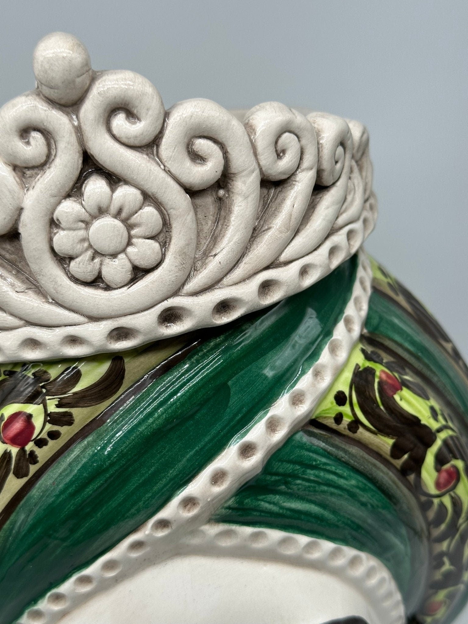 Teste di Moro Moresca Ceramica Caltagirone cm H.40 L.24 Artigianale Barocco Verde - DD CERAMICHE SICILIANE