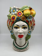 Teste di Moro Moresca Ceramica Caltagirone cm H.40 L.24 Artigianale Barocco Fiori Limoni - DD CERAMICHE SICILIANE