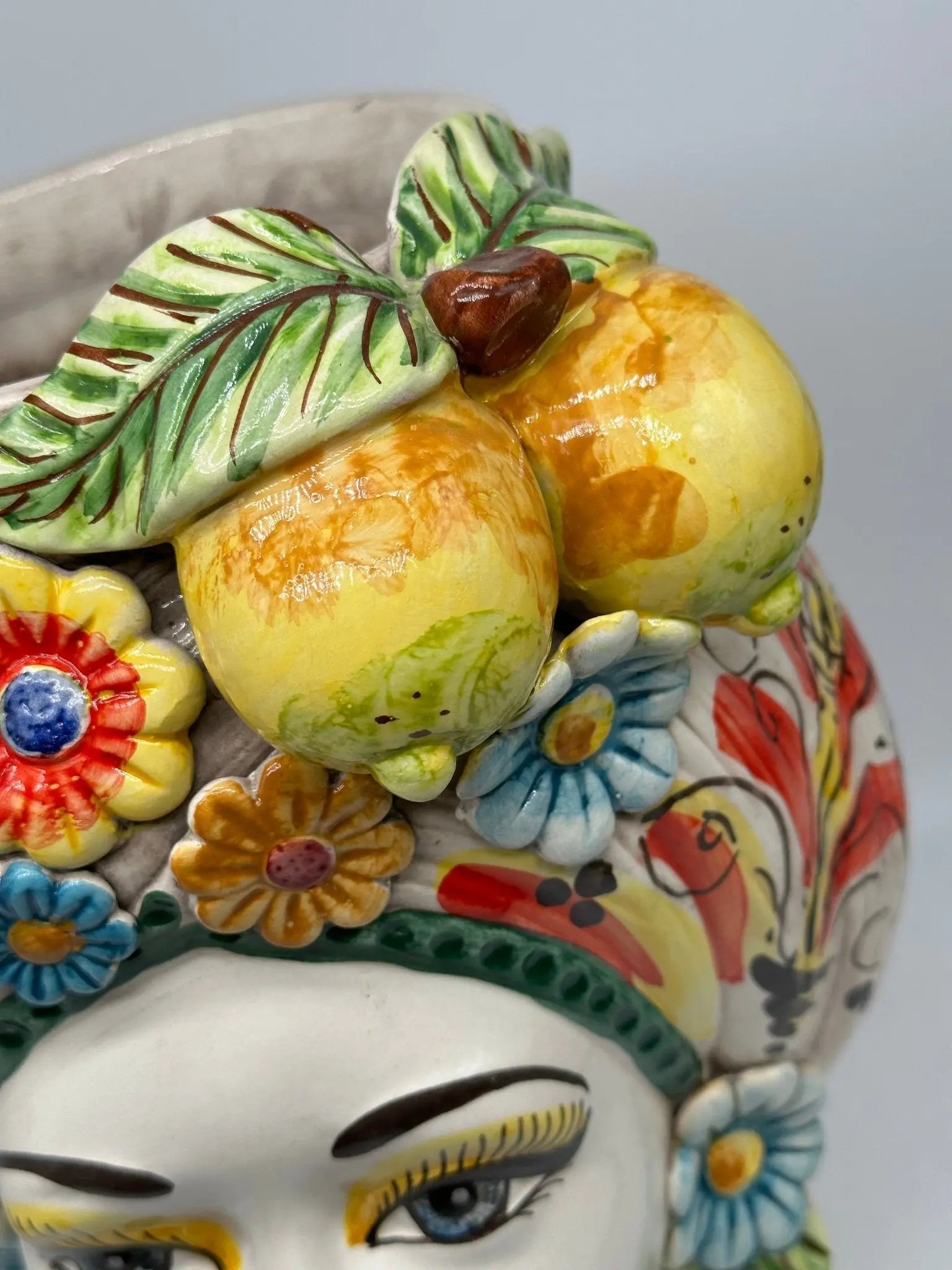 Teste di Moro Moresca Ceramica Caltagirone cm H.40 L.24 Artigianale Barocco Fiori Limoni - TESTA DI MORO