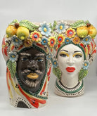 Teste di Moro Moresca Ceramica Caltagirone cm H.40 L.24 Artigianale Barocco Fiori Limoni - DD CERAMICHE SICILIANE