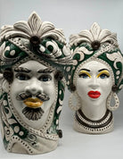 Teste di Moro Moresca Ceramica Caltagirone cm H.40 L.24 Artigianale Barocco Verde Prato - TESTA DI MORO