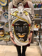 Teste di Moro Moresca Ceramica Caltagirone cm H.49 L.33 Artigianale Decorazione Barocco dettagli Giallo DD CERAMICHE SICILIANE