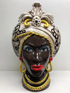 Teste di Moro Moresca Ceramica Caltagirone cm H.49 L.33 Artigianale Decorazione Barocco dettagli Giallo DD CERAMICHE SICILIANE