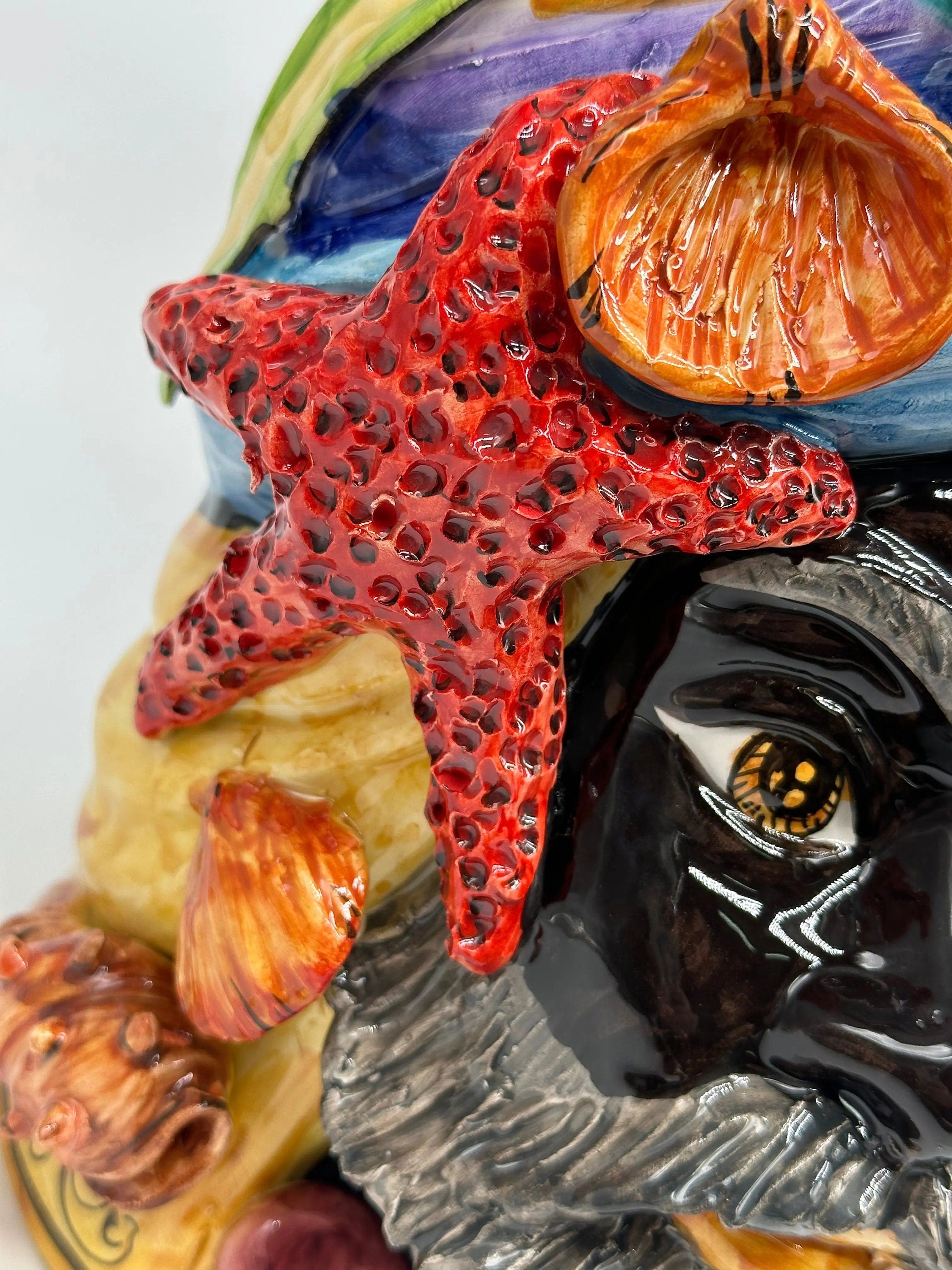 Teste di Moro Nettuno Ceramica Caltagirone cm H.30 L.24 Artigianale Decorazione Siciliana DD CERAMICHE SICILIANE