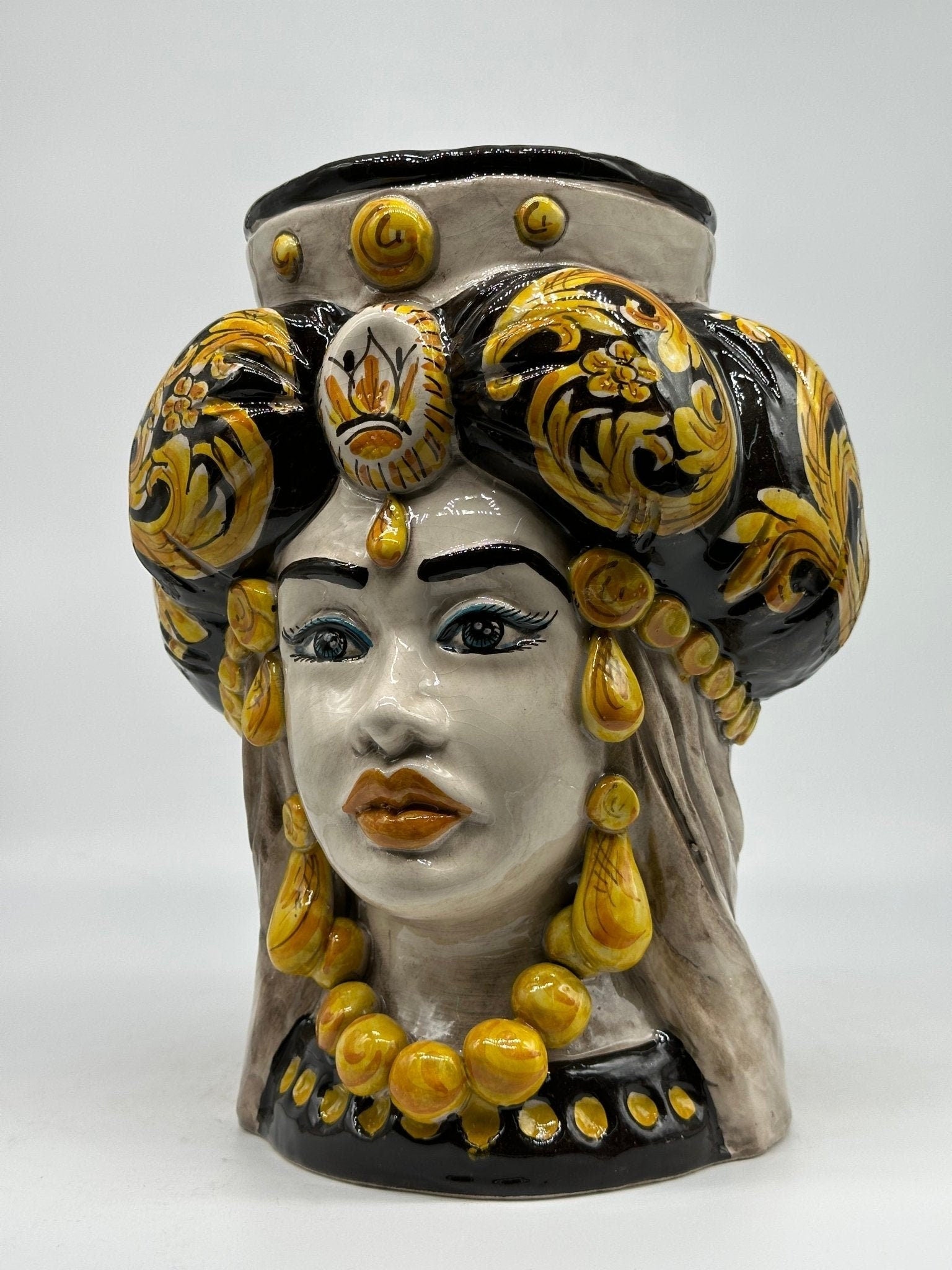 Teste di Moro Persia Ceramica Caltagirone cm H.30 L.22 Artigianale Decorazione Barocco Nero - DD CERAMICHE SICILIANE