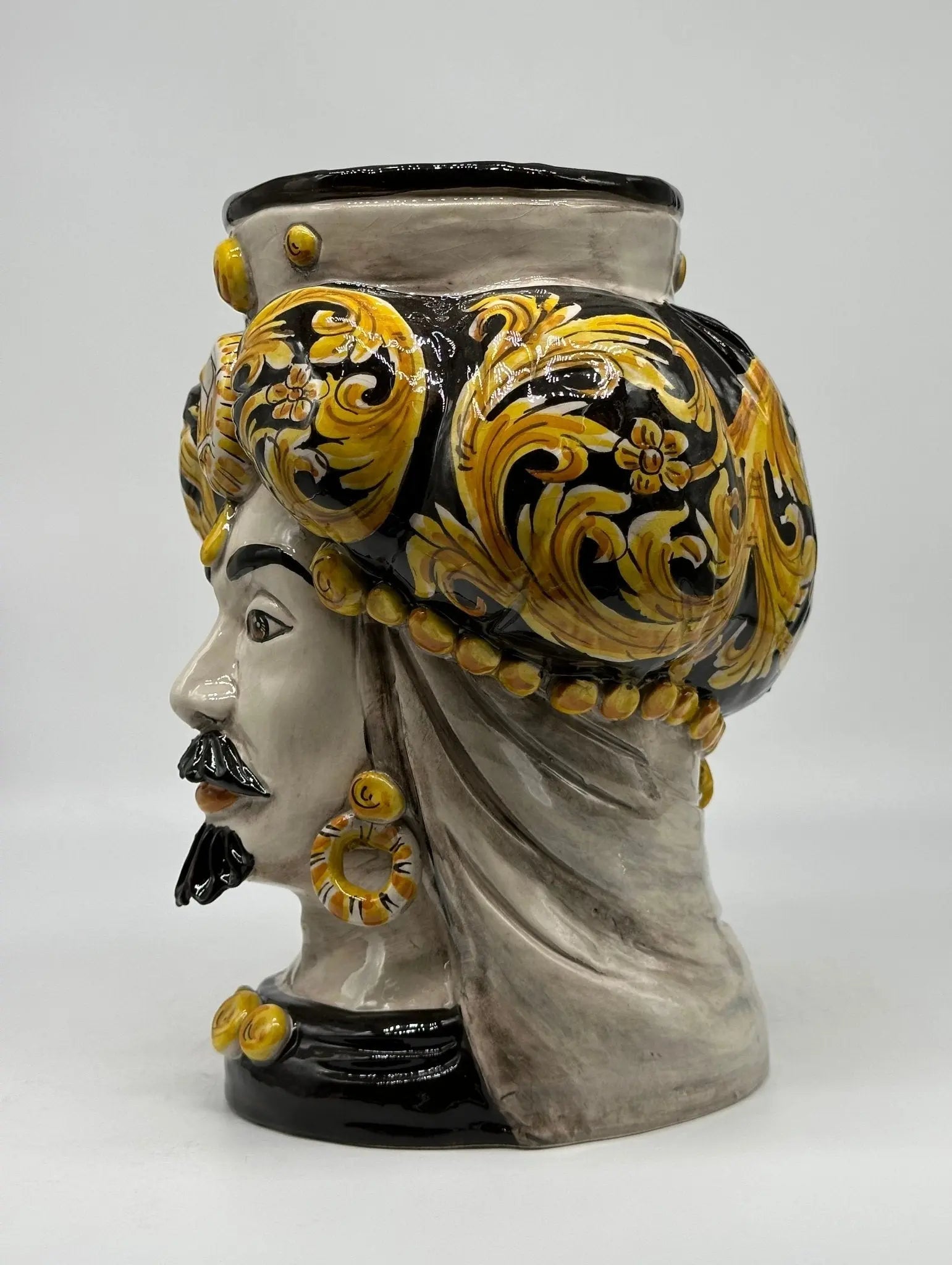 Teste di Moro Persia Ceramica Caltagirone cm H.30 L.22 Artigianale Decorazione Barocco Nero - TESTA DI MORO