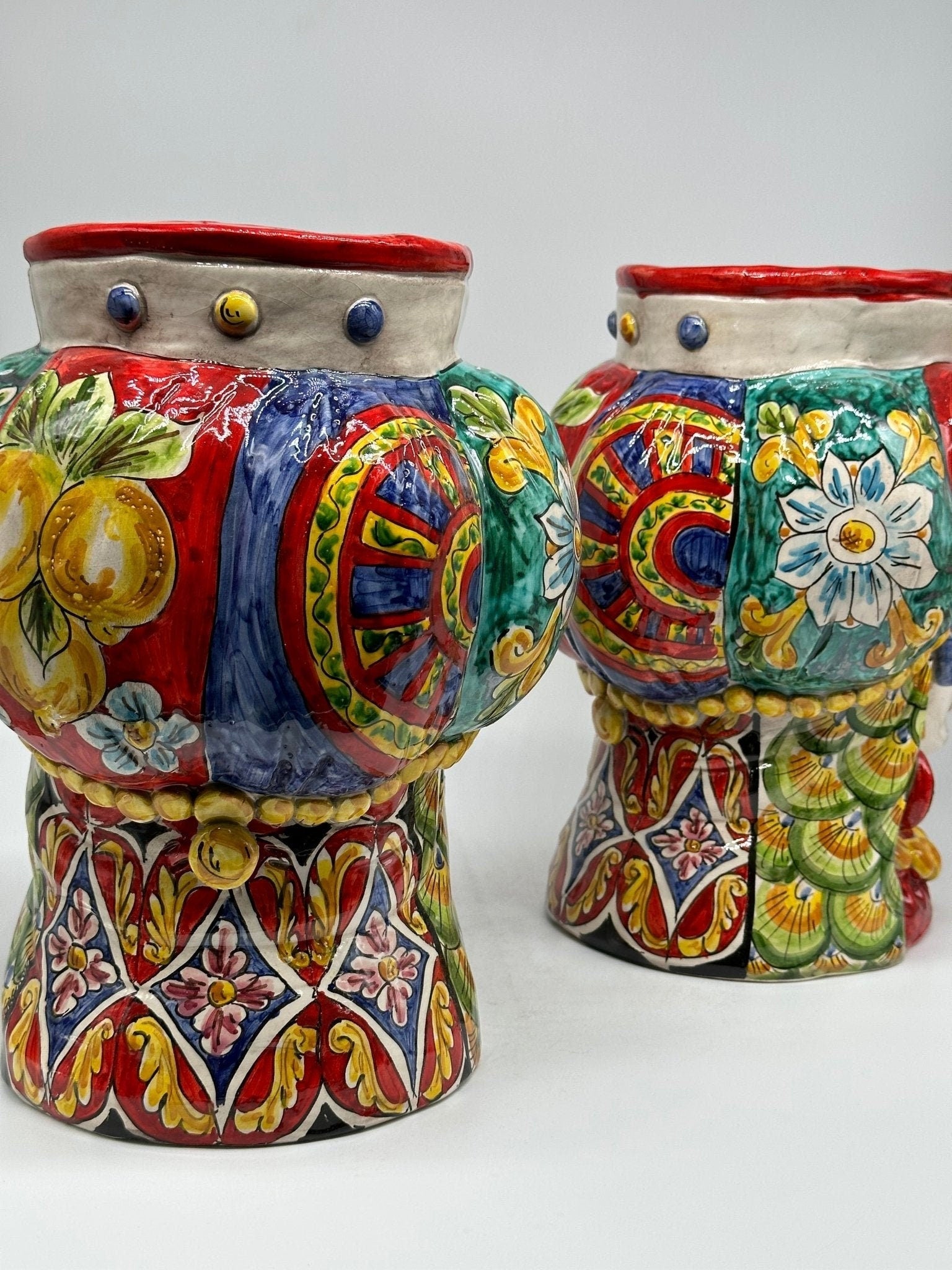 Teste di Moro Persia Ceramica Caltagirone cm H.30 L.22 Artigianale Decorazione “Carretto” - DD CERAMICHE SICILIANE