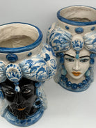 Teste di Moro Persia Ceramica Caltagirone cm H.30 L.22 Artigianale Decorazione Barocco Blu DD CERAMICHE SICILIANE