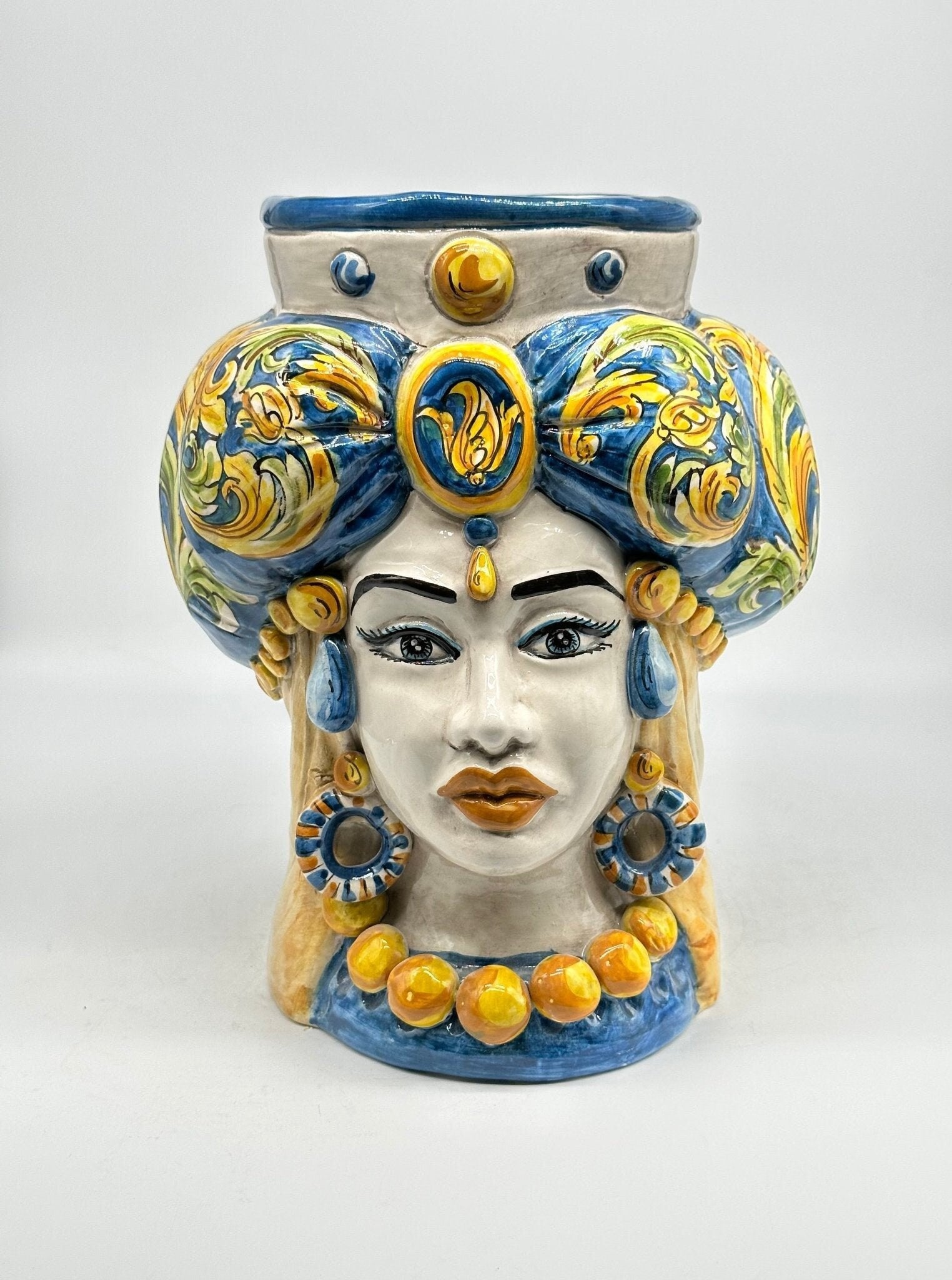 Teste di Moro Persia Ceramica Caltagirone cm H.30 L.22 Artigianale Decorazione Barocco Blu - DD CERAMICHE SICILIANE