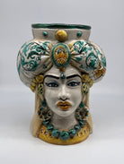 Teste di Moro Persia Ceramica Caltagirone cm H.30 L.22 Artigianale Decorazione Barocco Verde - DD CERAMICHE SICILIANE