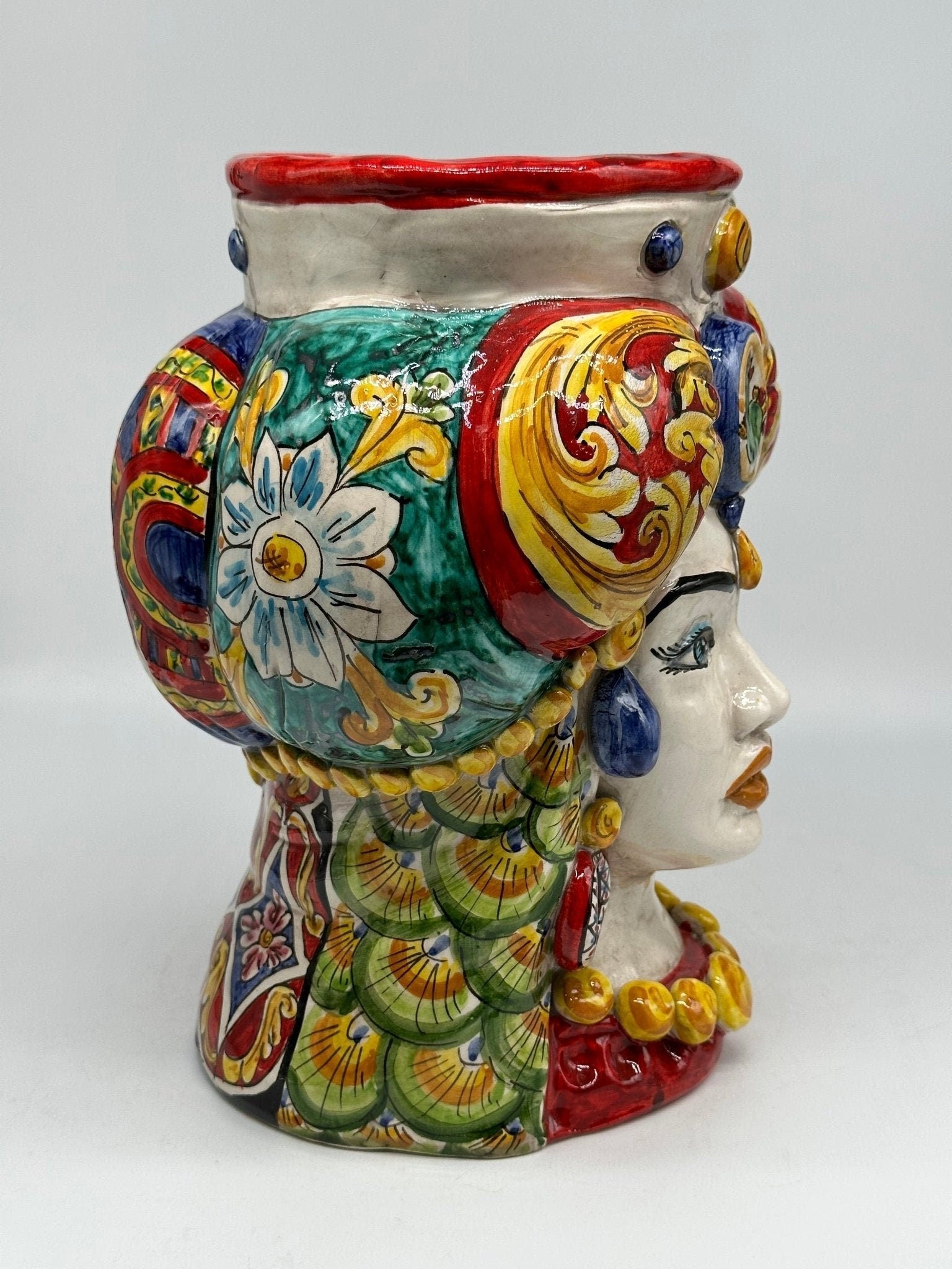 Teste di Moro Persia Ceramica Caltagirone cm H.30 L.22 Artigianale Decorazione “Carretto” - DD CERAMICHE SICILIANE