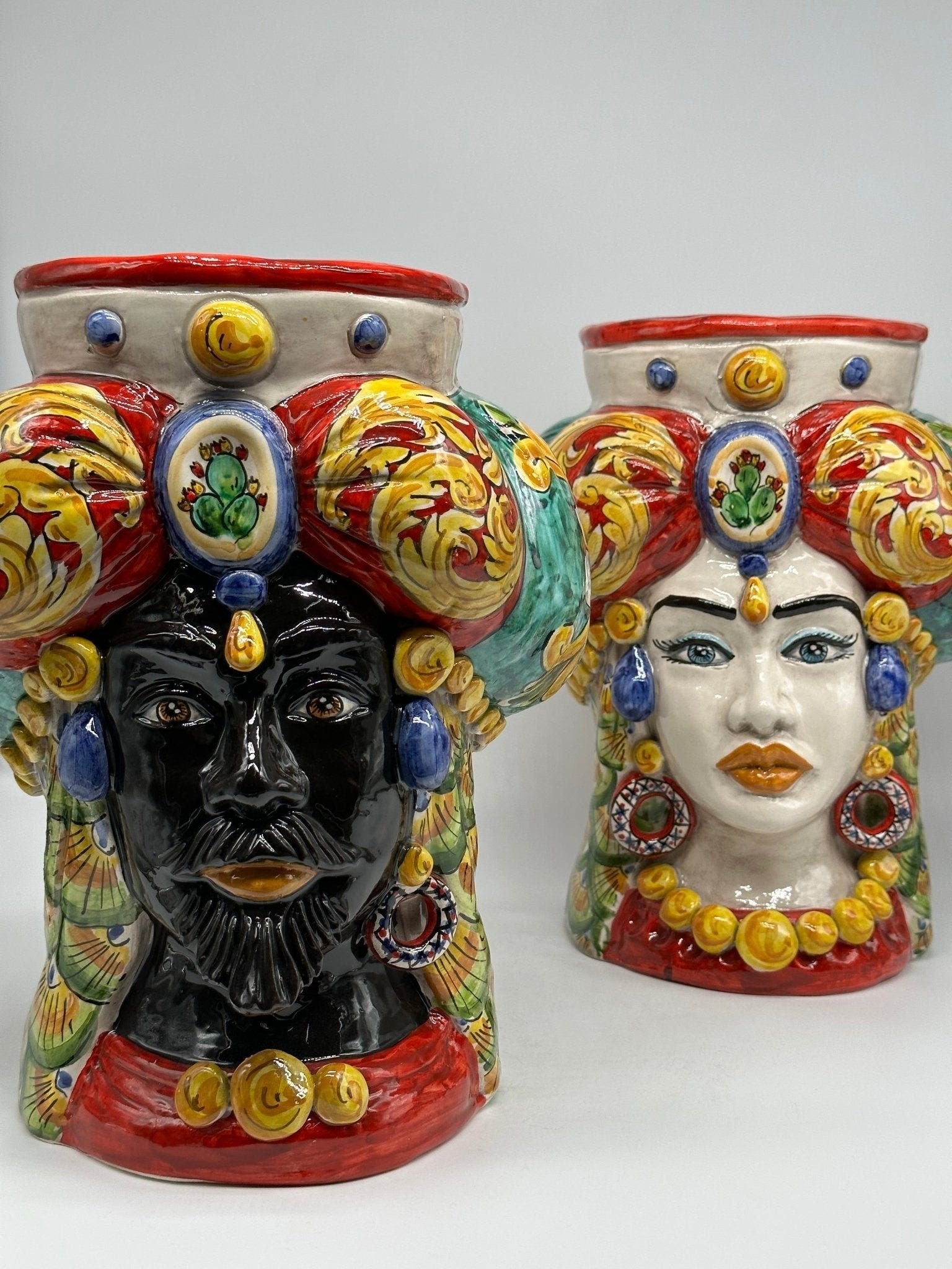 Teste di Moro Persia Ceramica Caltagirone cm H.30 L.22 Artigianale Decorazione “Carretto” - DD CERAMICHE SICILIANE