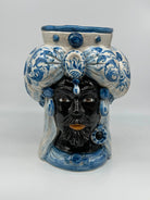 Teste di Moro Persia Ceramica Caltagirone cm H.30 L.22 Artigianale Decorazione Barocco Blu DD CERAMICHE SICILIANE