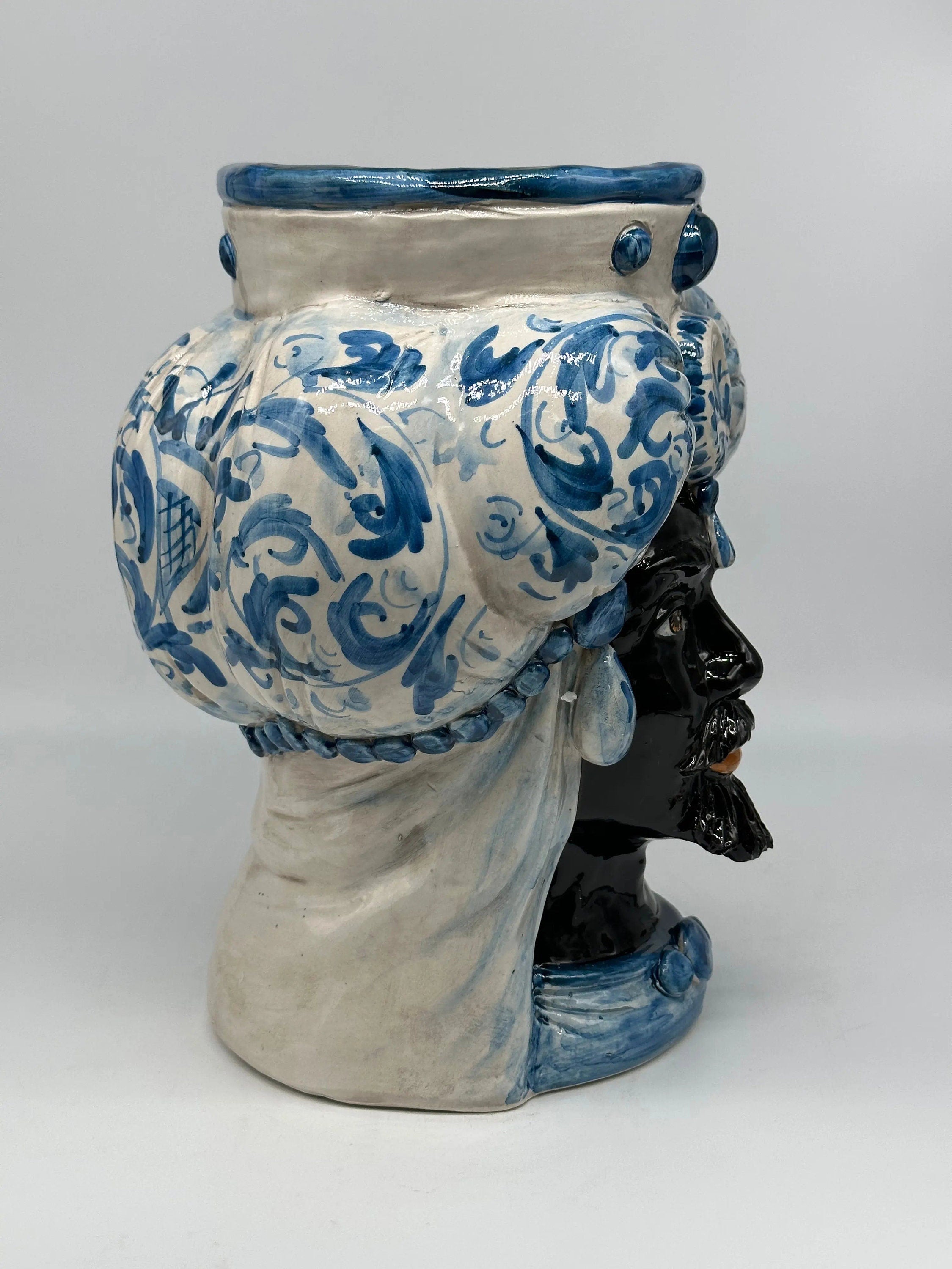 Teste di Moro Persia Ceramica Caltagirone cm H.30 L.22 Artigianale Decorazione Barocco Blu DD CERAMICHE SICILIANE