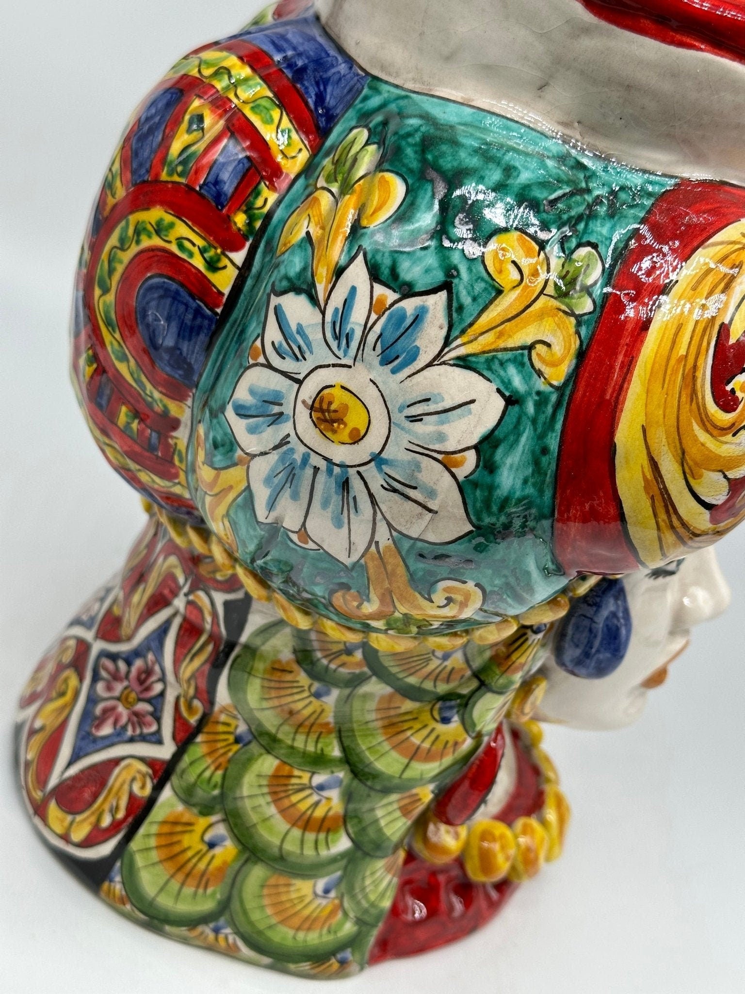 Teste di Moro Persia Ceramica Caltagirone cm H.30 L.22 Artigianale Decorazione “Carretto” - DD CERAMICHE SICILIANE