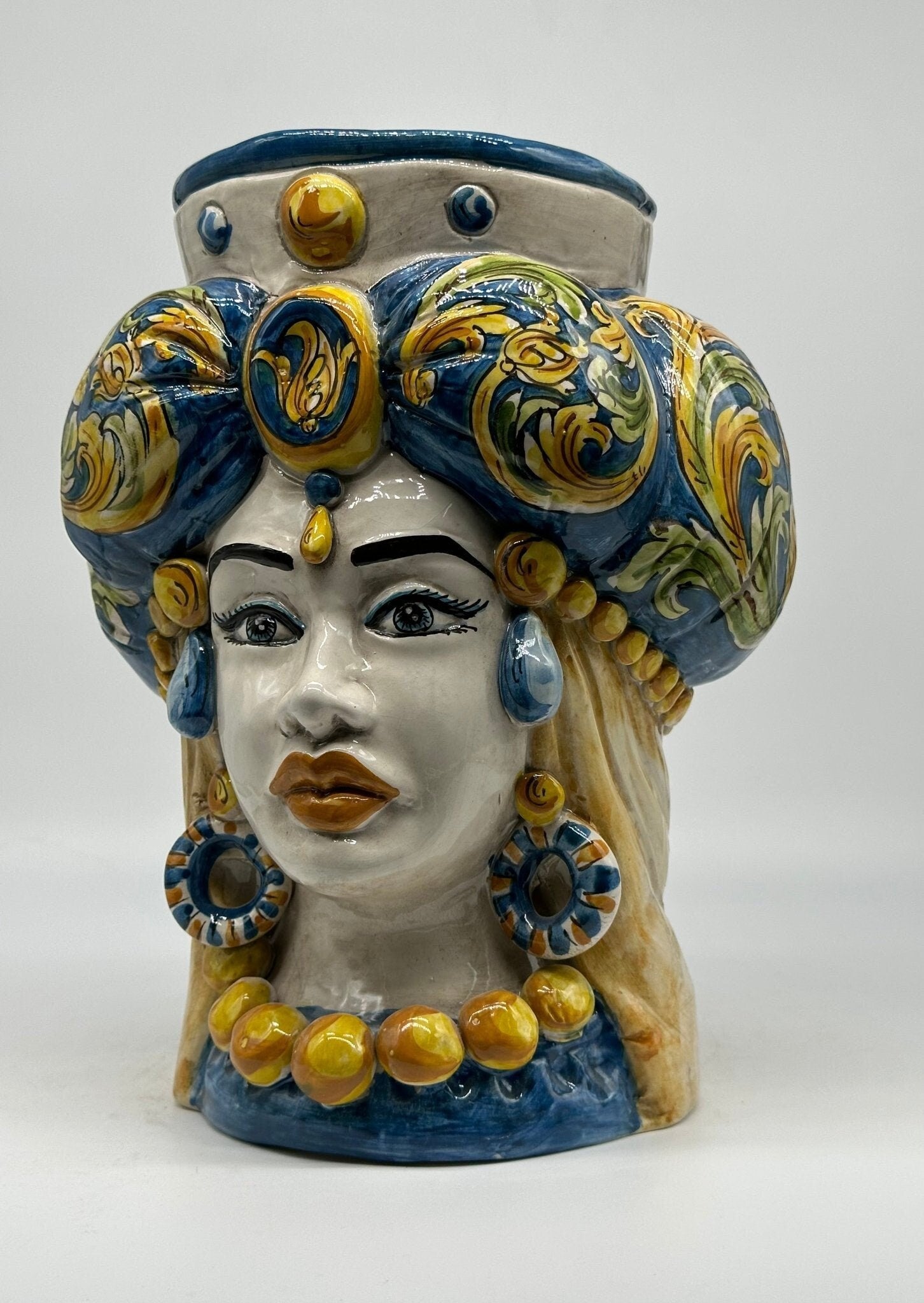 Teste di Moro Persia Ceramica Caltagirone cm H.30 L.22 Artigianale Decorazione Barocco Blu - DD CERAMICHE SICILIANE