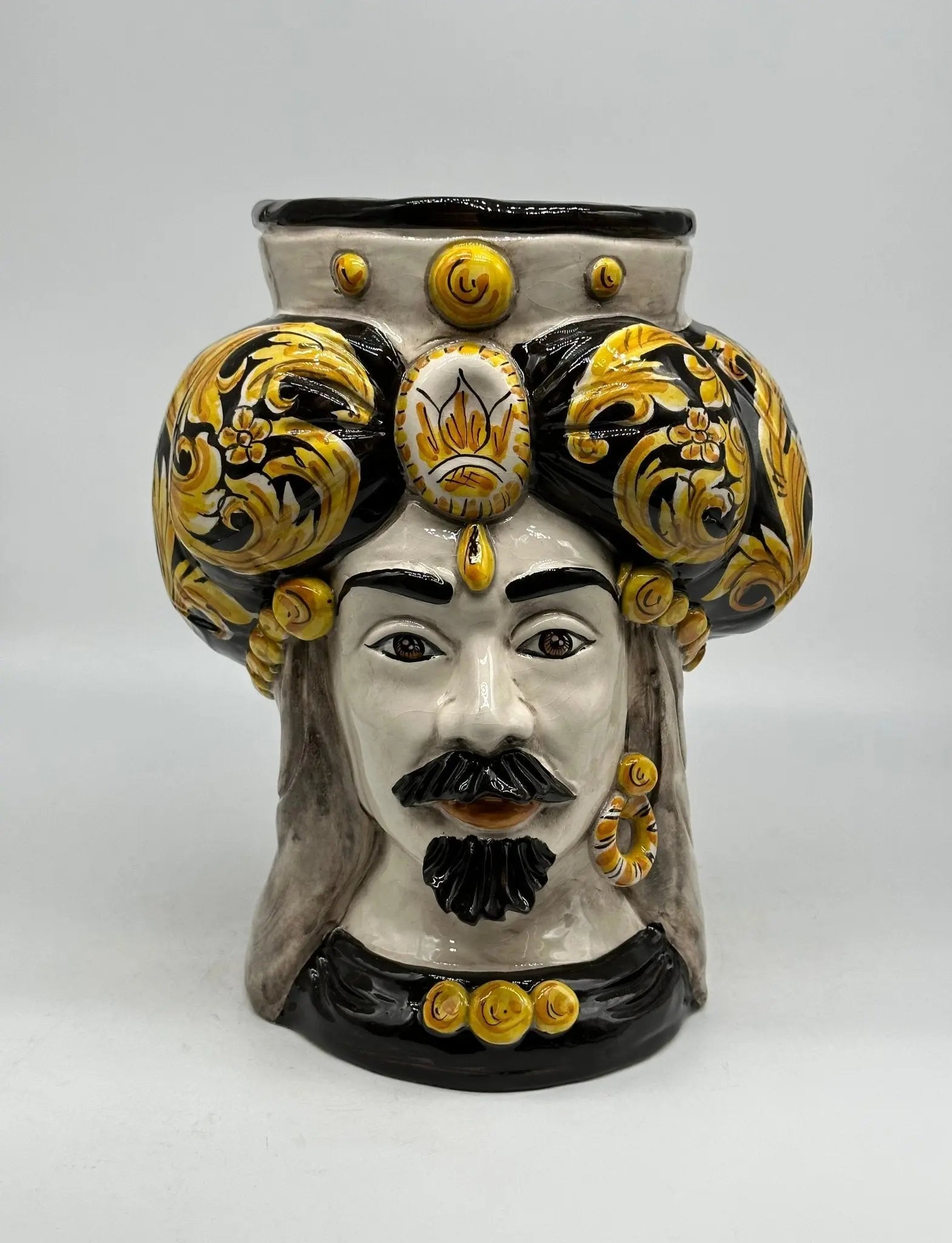 Teste di Moro Persia Ceramica Caltagirone cm H.30 L.22 Artigianale Decorazione Barocco Nero - Uomo - TESTA DI MORO