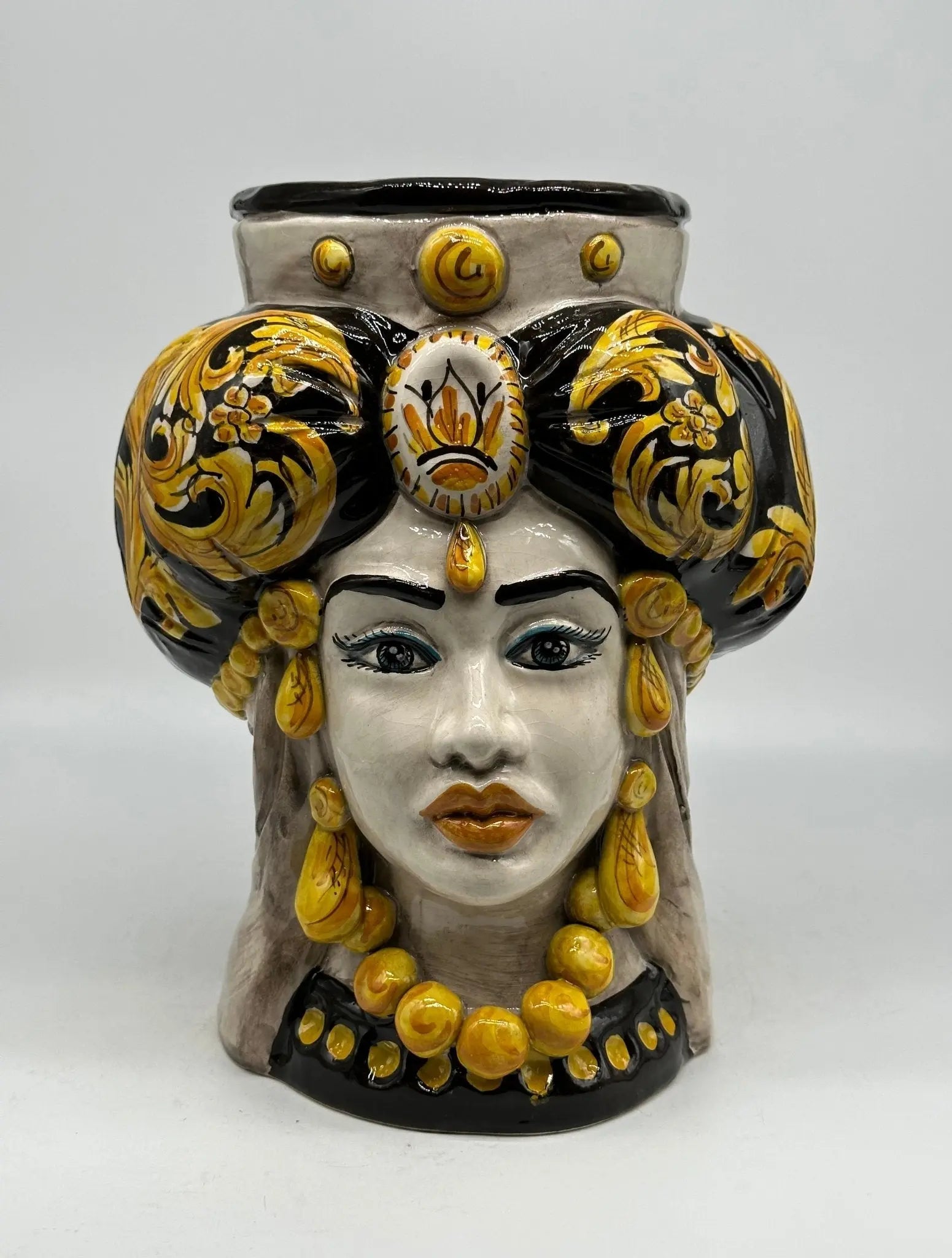 Teste di Moro Persia Ceramica Caltagirone cm H.30 L.22 Artigianale Decorazione Barocco Nero - Donna - TESTA DI MORO