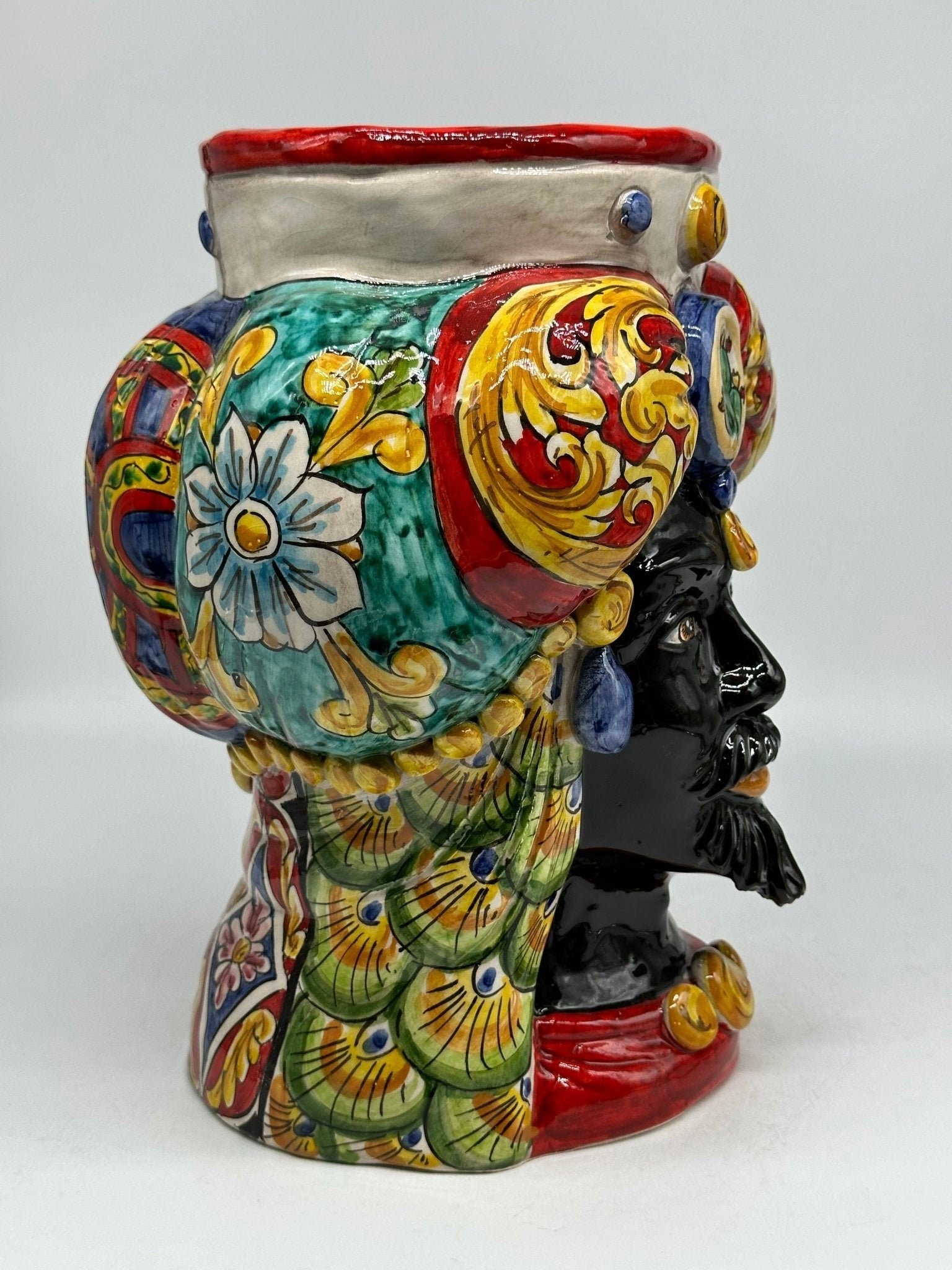 Teste di Moro Persia Ceramica Caltagirone cm H.30 L.22 Artigianale Decorazione “Carretto” - DD CERAMICHE SICILIANE