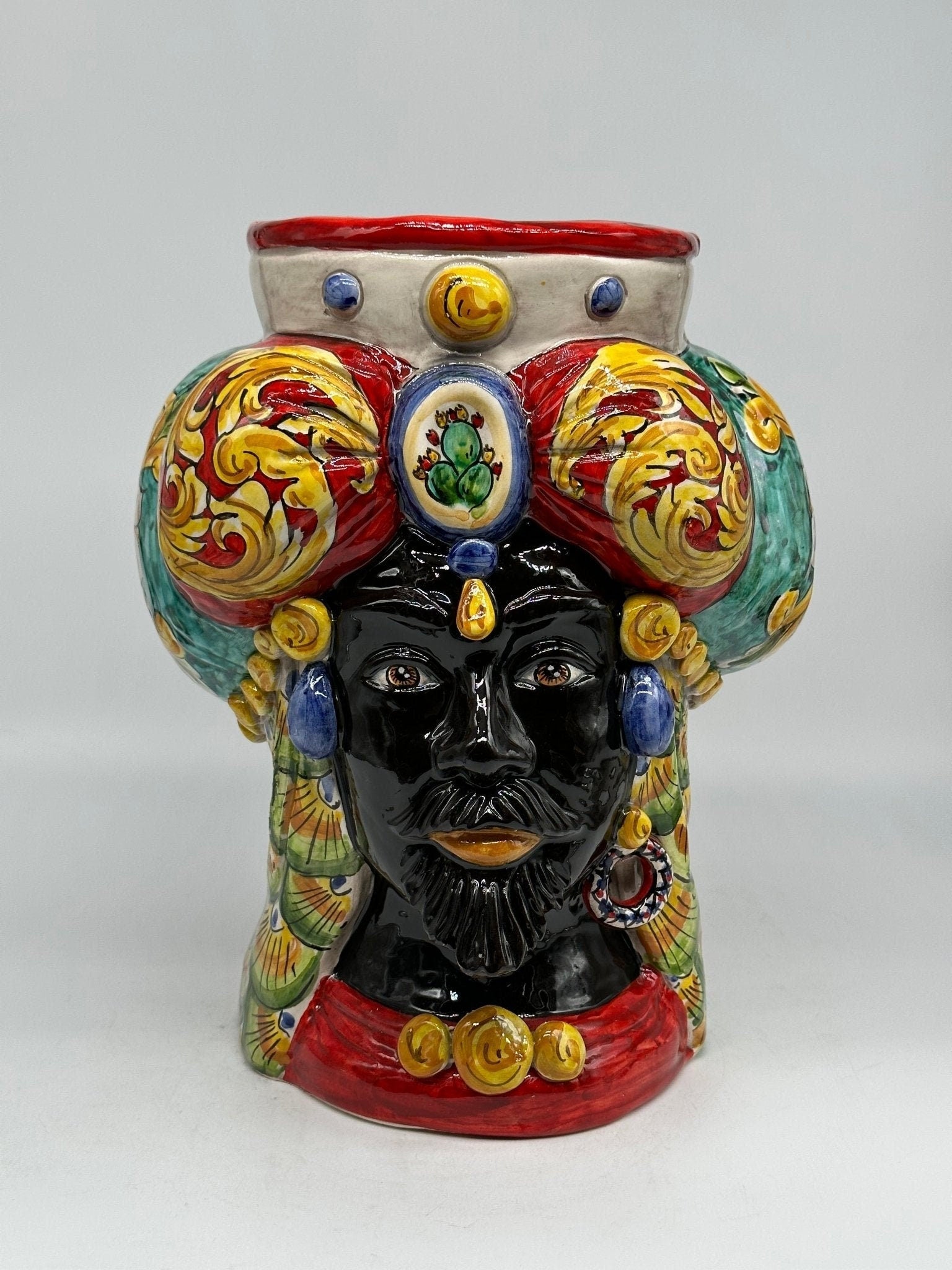 Teste di Moro Persia Ceramica Caltagirone cm H.30 L.22 Artigianale Decorazione “Carretto” - DD CERAMICHE SICILIANE